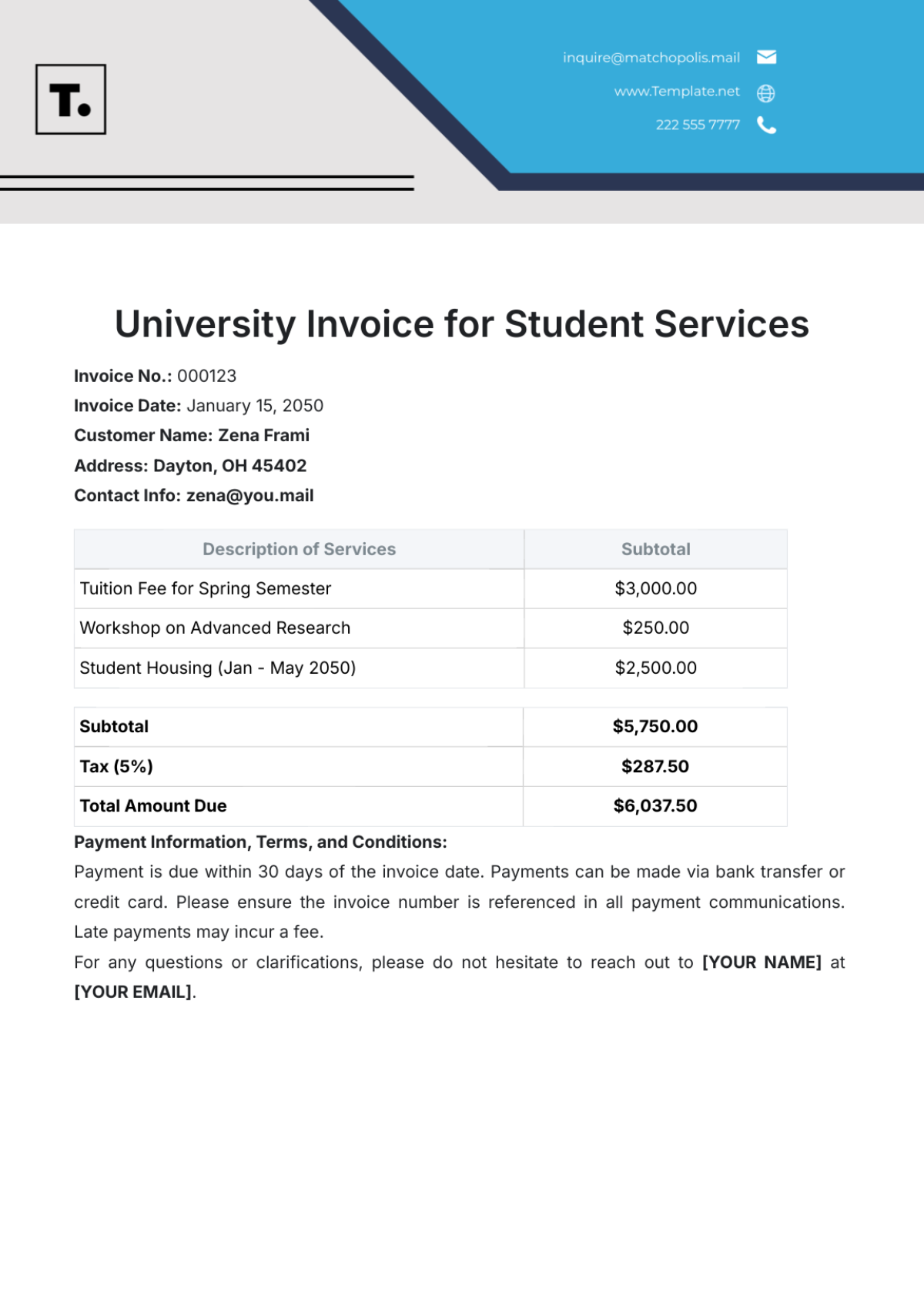 Free University Invoice Template for Student Services to Edit Online Free University Invoice Template for Student Services to Edit Online