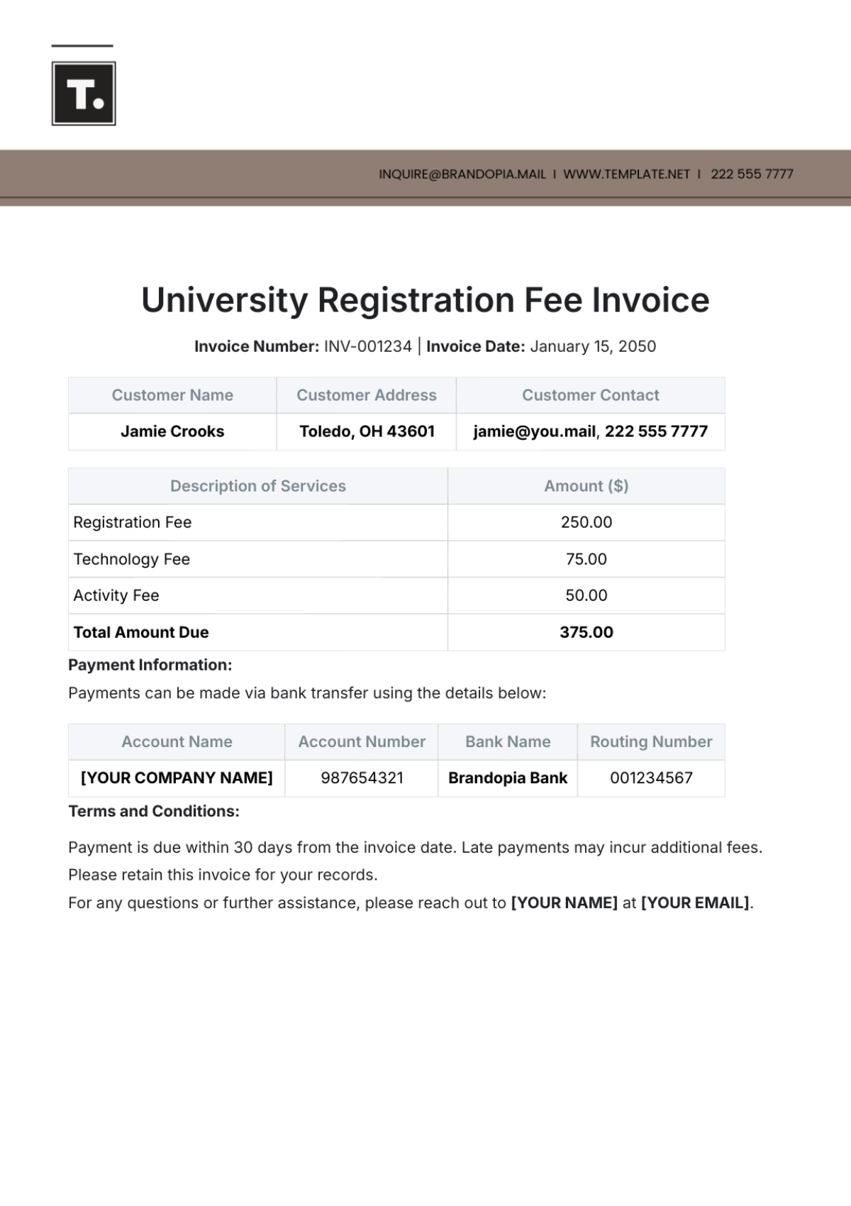 Free University Registration Fee Invoice Template to Edit Online Free University Registration Fee Invoice Template to Edit Online
