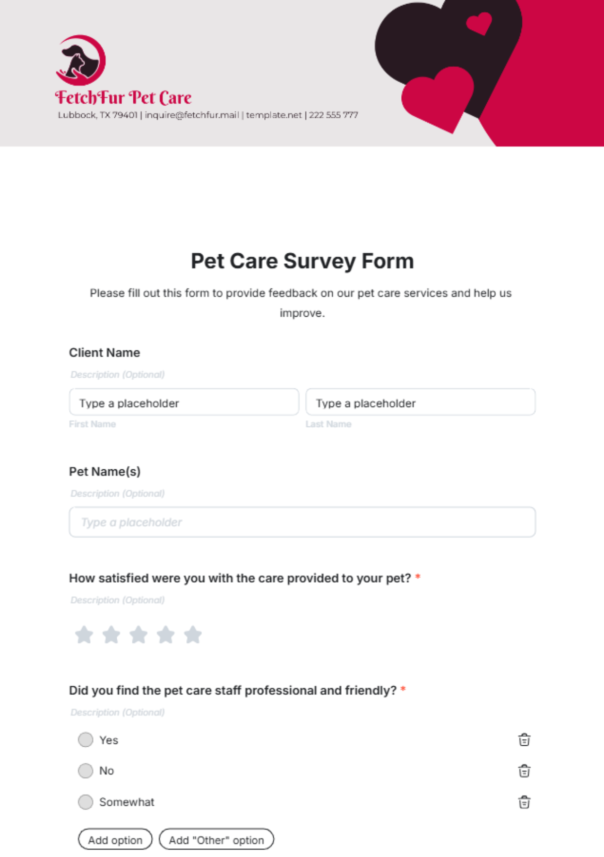 Free Pet Care Survey Form Template to Edit Online Free Pet Care Survey Form Template to Edit Online