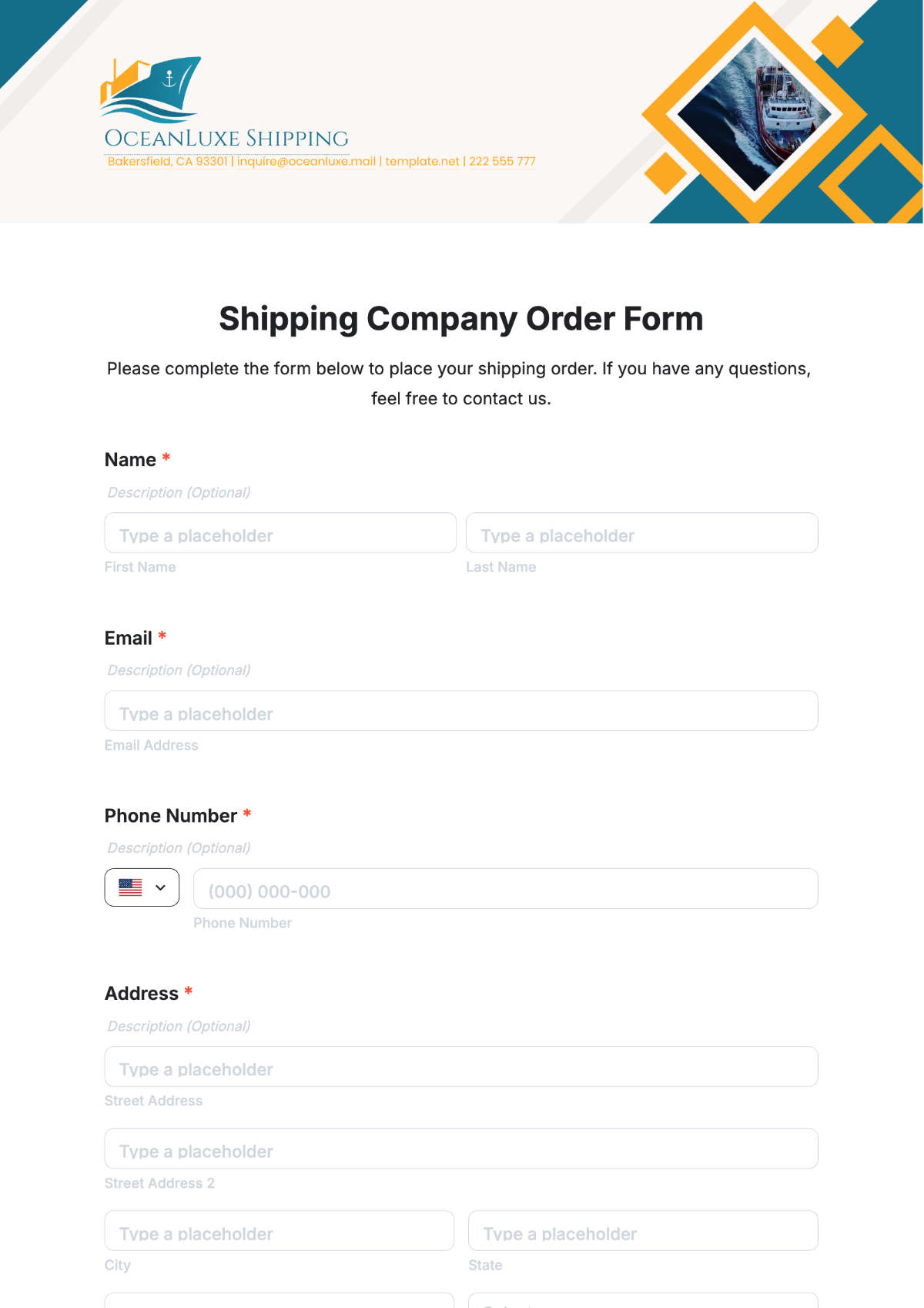 Shipping Company Order Form Template