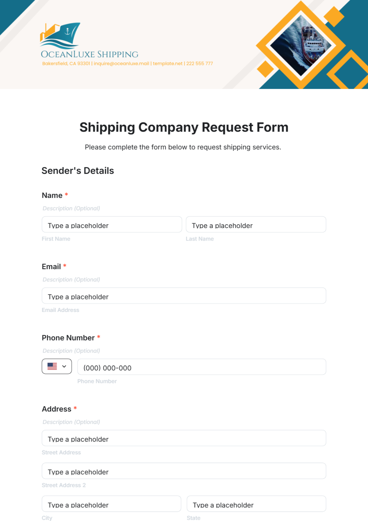 Shipping Company Request Form Template