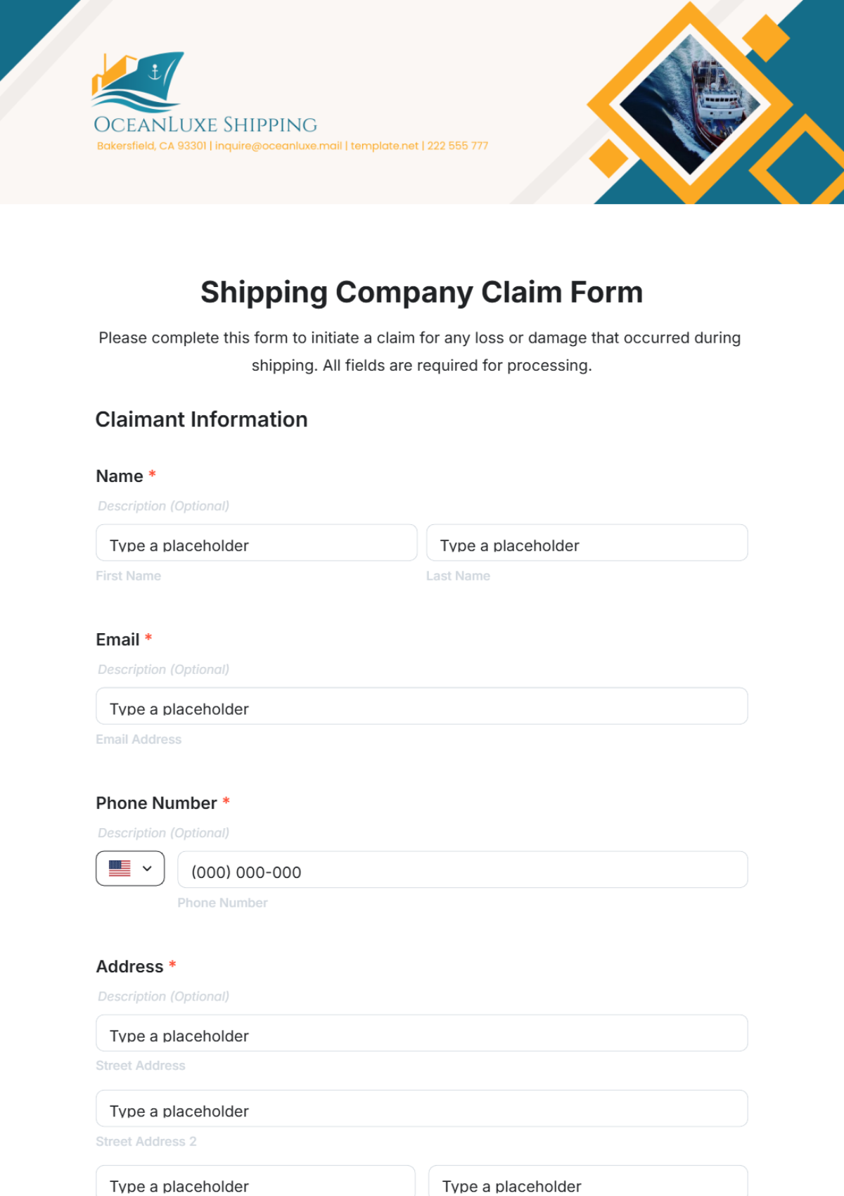 Shipping Company Claim Form Template