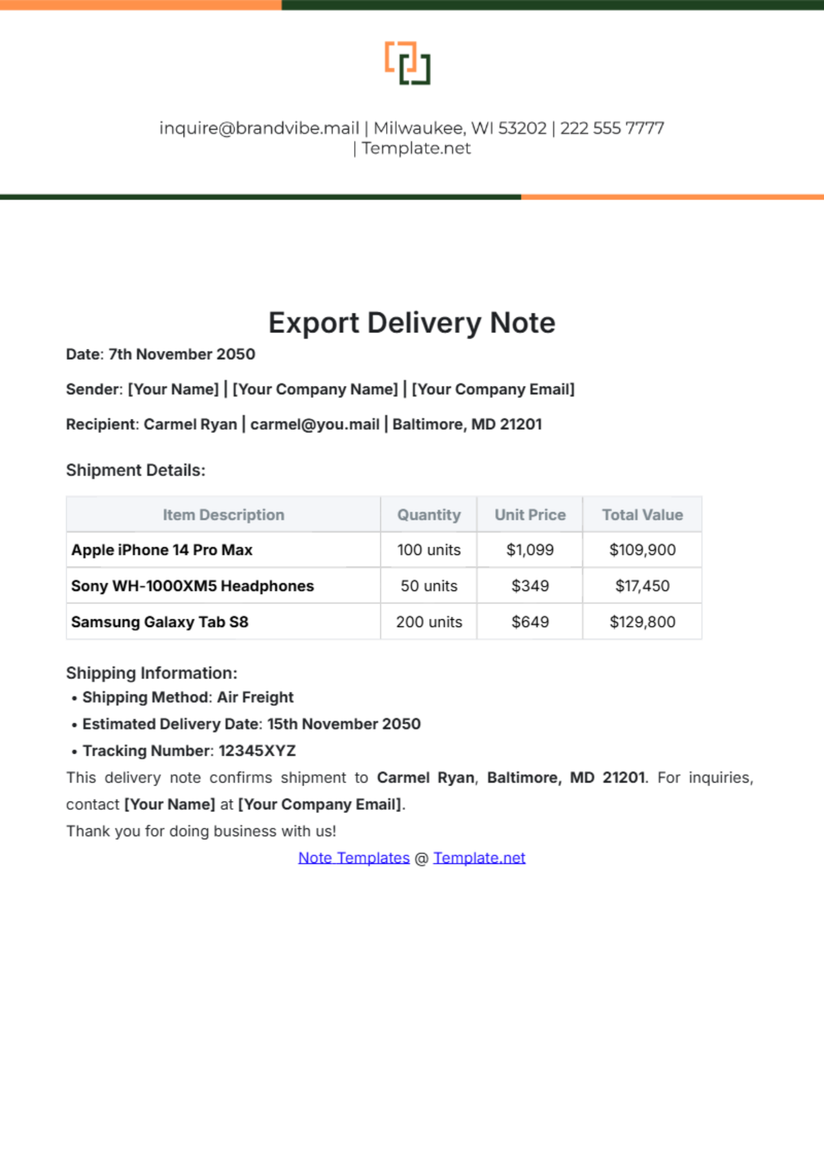 Free Export Delivery Note Template to Edit Online Free Export Delivery Note Template to Edit Online