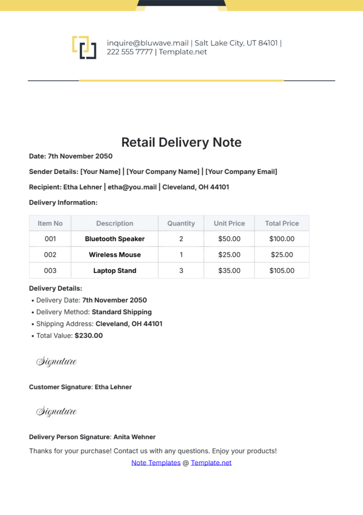 Free Retail Delivery Note Template to Edit Online Free Retail Delivery Note Template to Edit Online