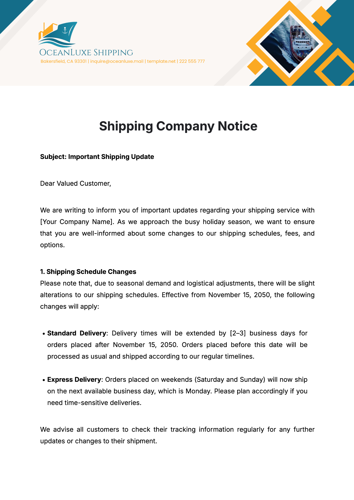 Shipping Company Notice Template