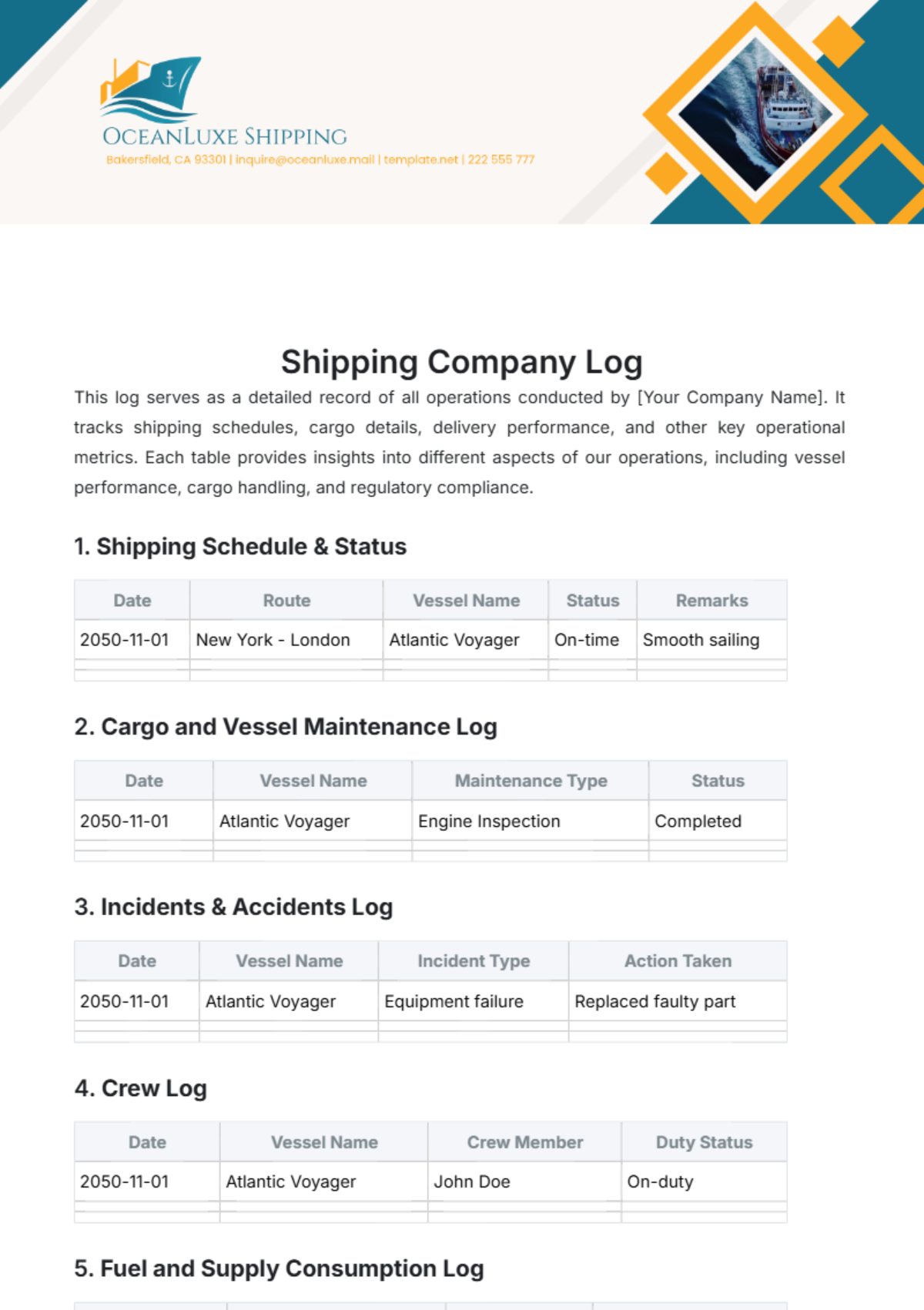 Shipping Company Log Template