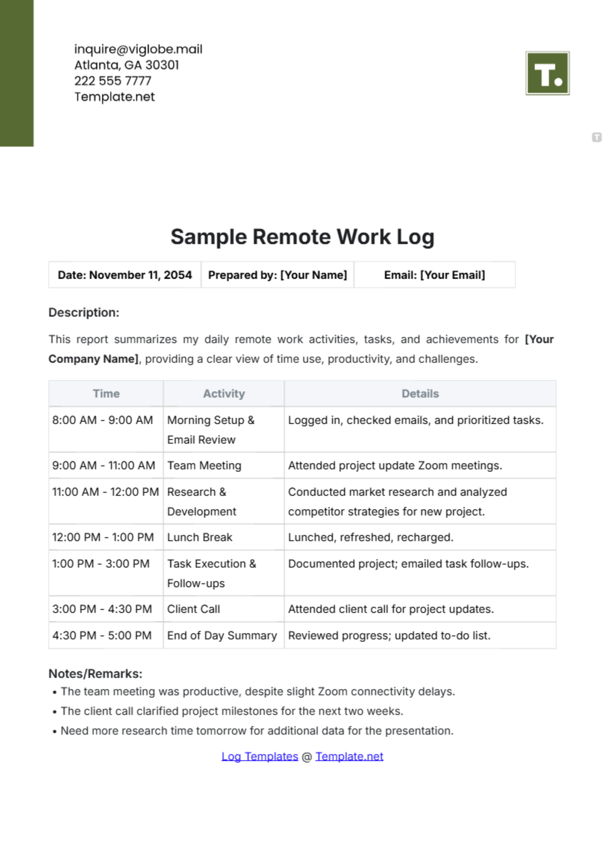 Free Sample Remote Work Log Template to Edit Online Free Sample Remote Work Log Template to Edit Online
