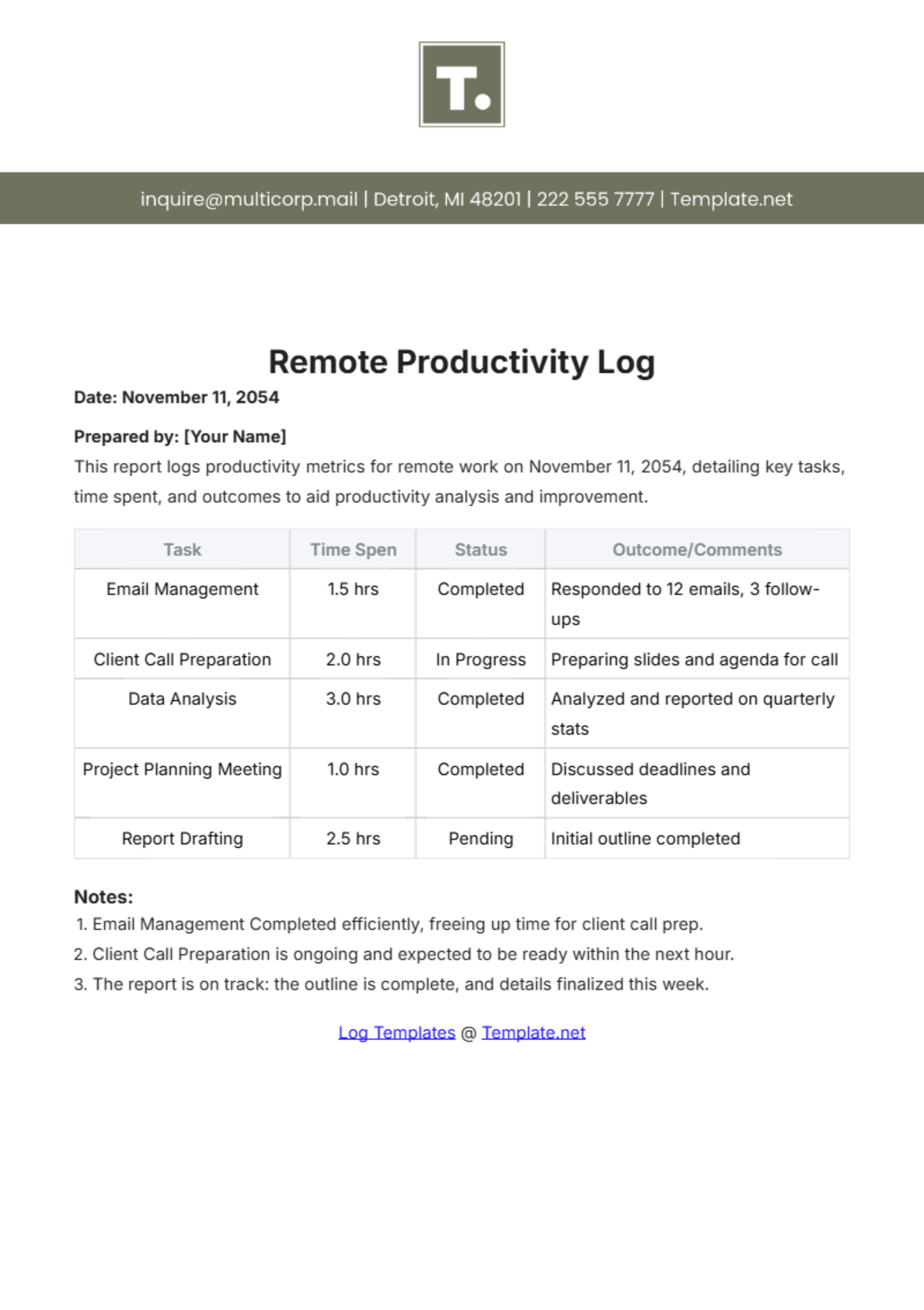 Free Remote Productivity Log Template to Edit Online Free Remote Productivity Log Template to Edit Online