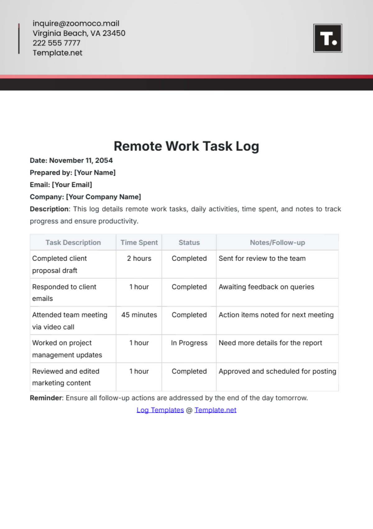 Free Remote Work Task Log Template to Edit Online Free Remote Work Task Log Template to Edit Online