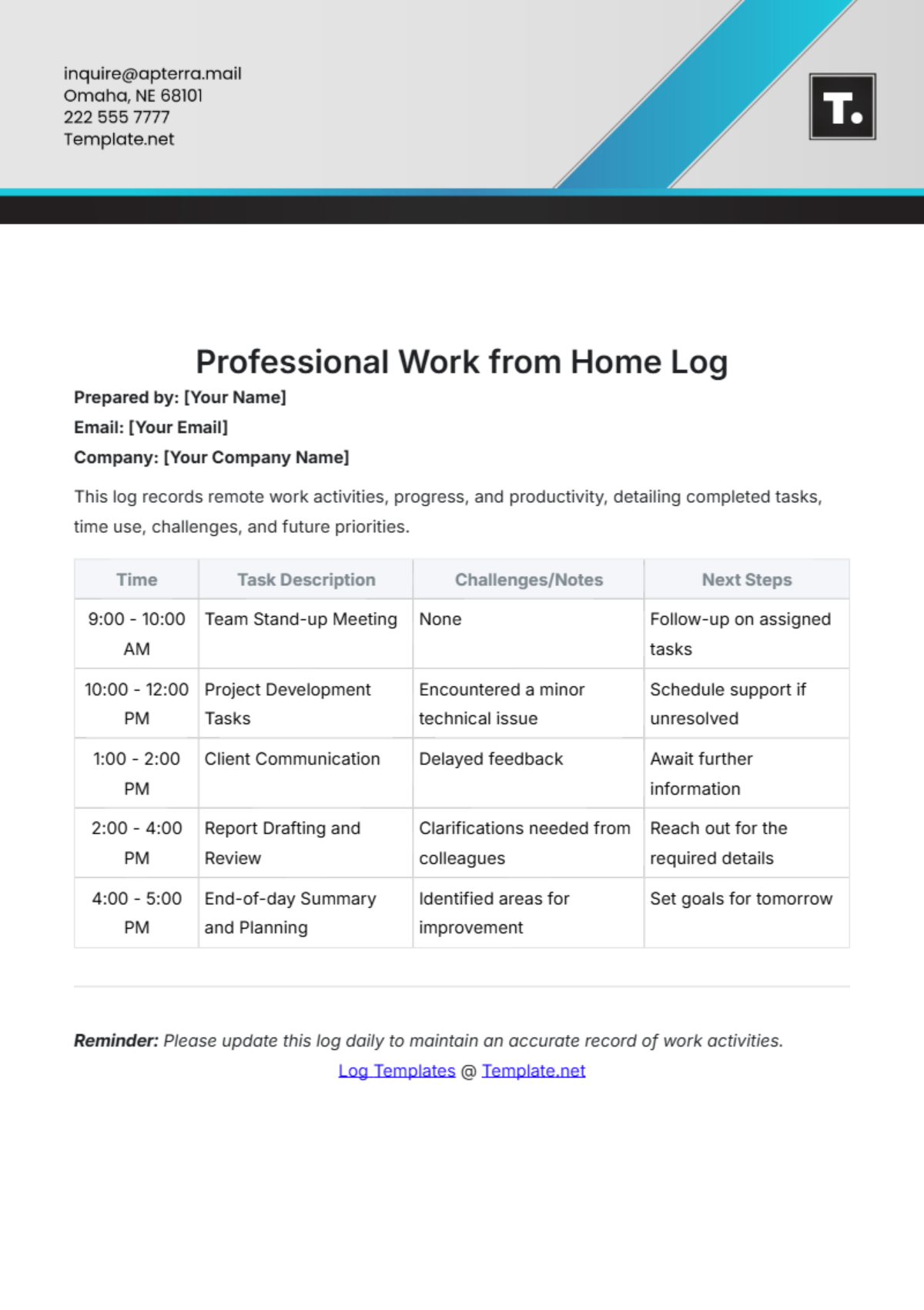 Free Professional WFH Log Template to Edit Online Free Professional WFH Log Template to Edit Online