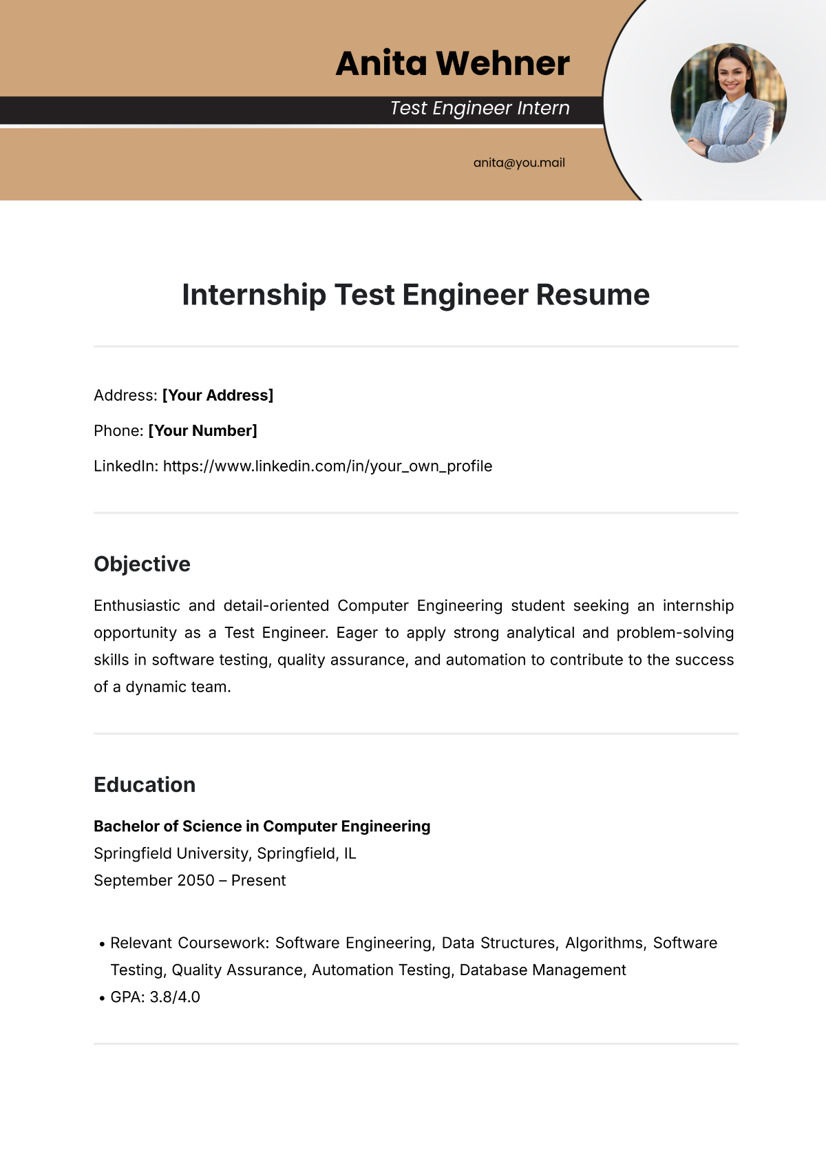 Free Internship Test Engineer Resume Template to Edit Online Free Internship Test Engineer Resume Template to Edit Online