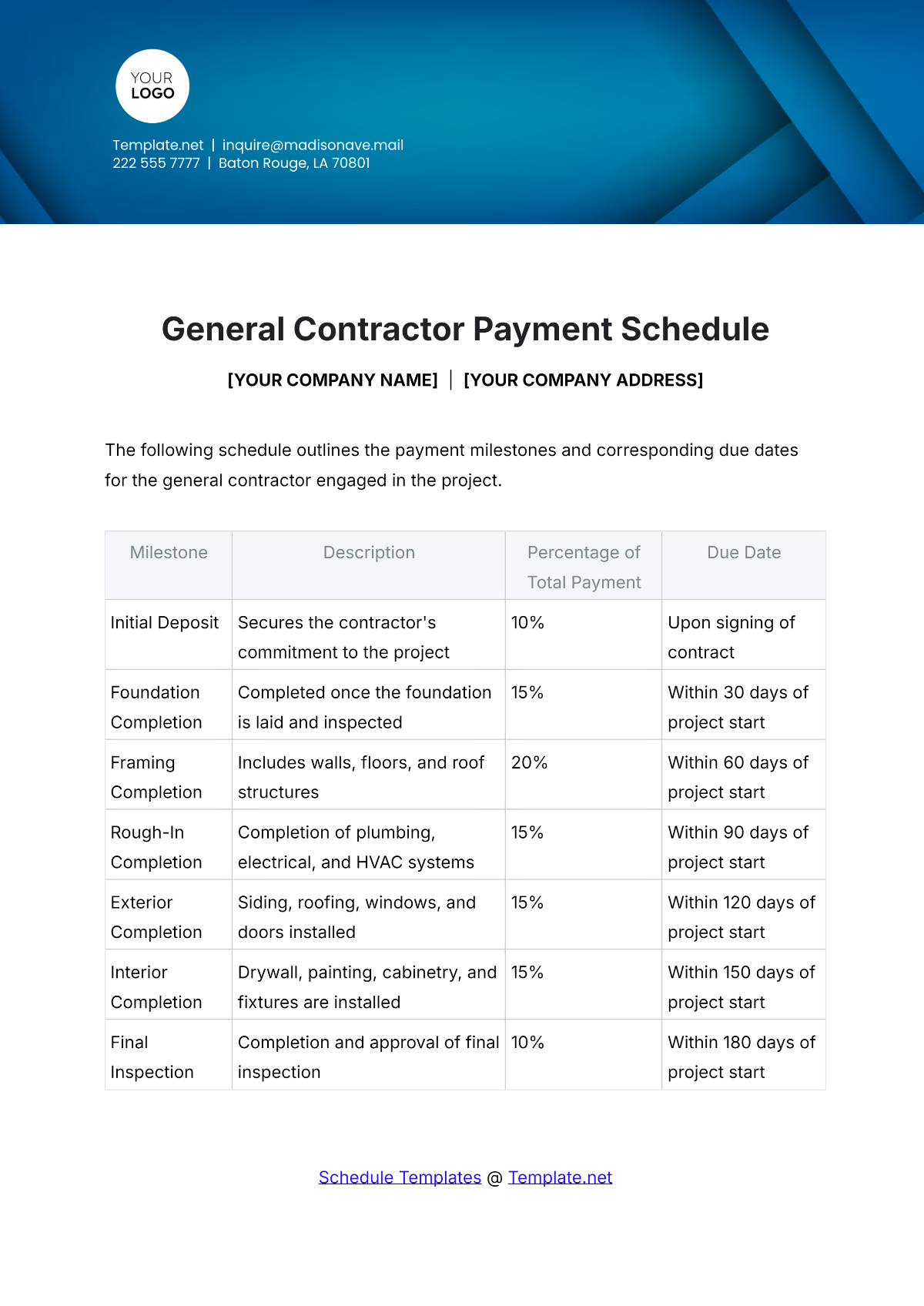 Free General Contractor Payment Schedule Template to Edit Online Free General Contractor Payment Schedule Template to Edit Online