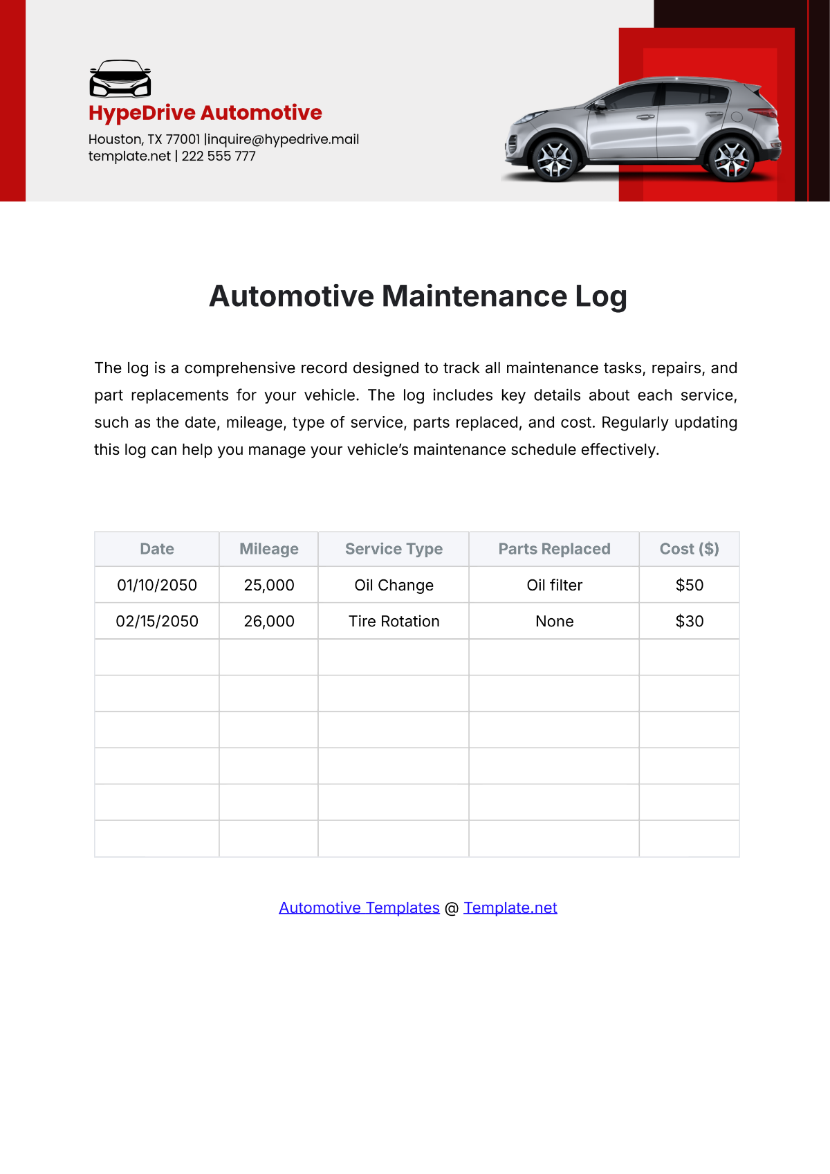Free Automotive Maintenance Log Template to Edit Online Free Automotive Maintenance Log Template to Edit Online