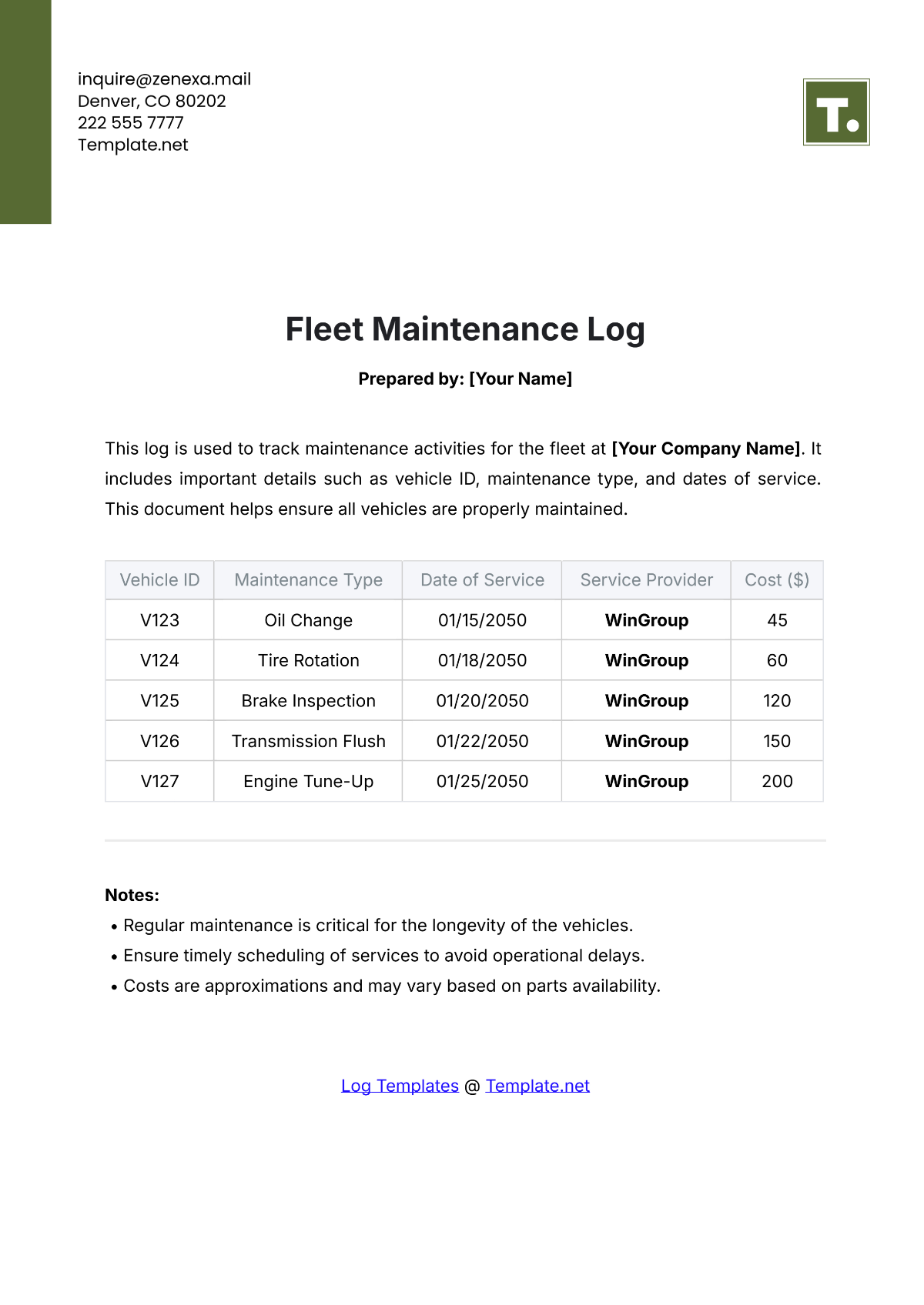 Free Fleet Maintenance Log Template to Edit Online Free Fleet Maintenance Log Template to Edit Online