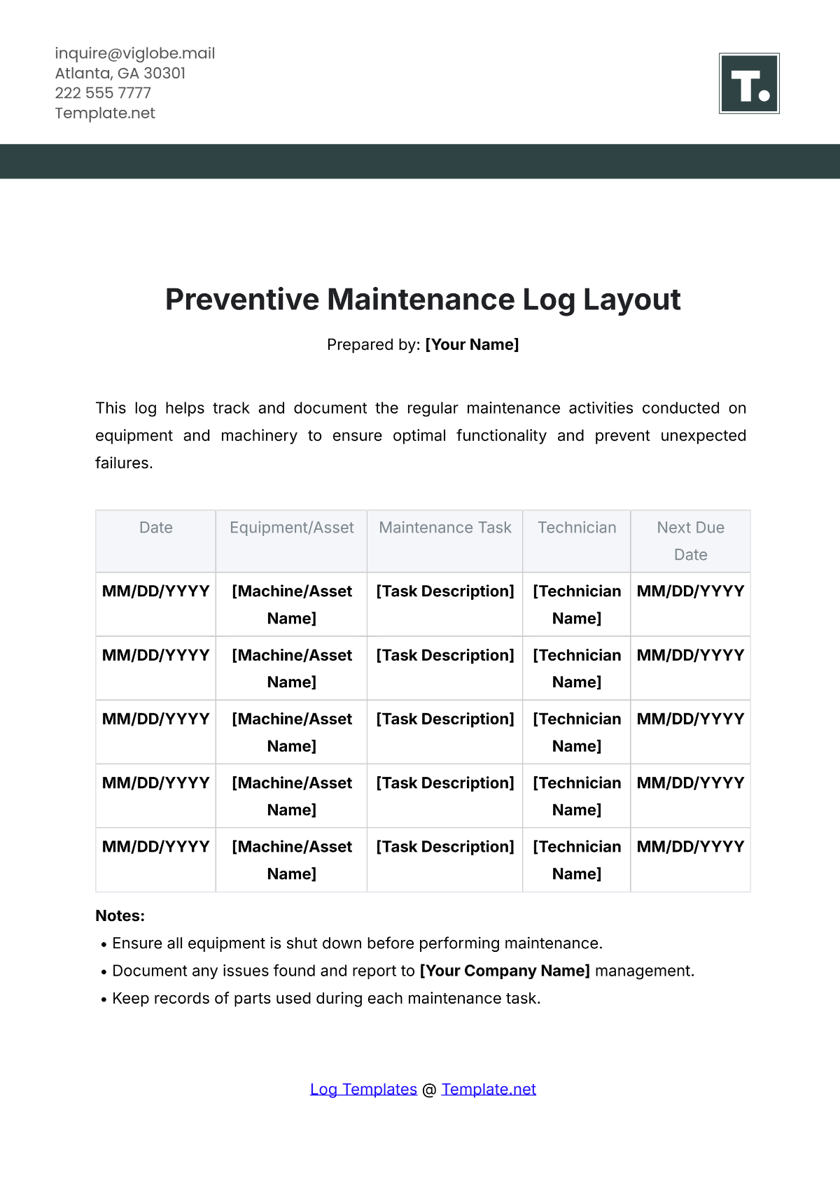 Free Preventive Maintenance Log Layout Template to Edit Online Free Preventive Maintenance Log Layout Template to Edit Online