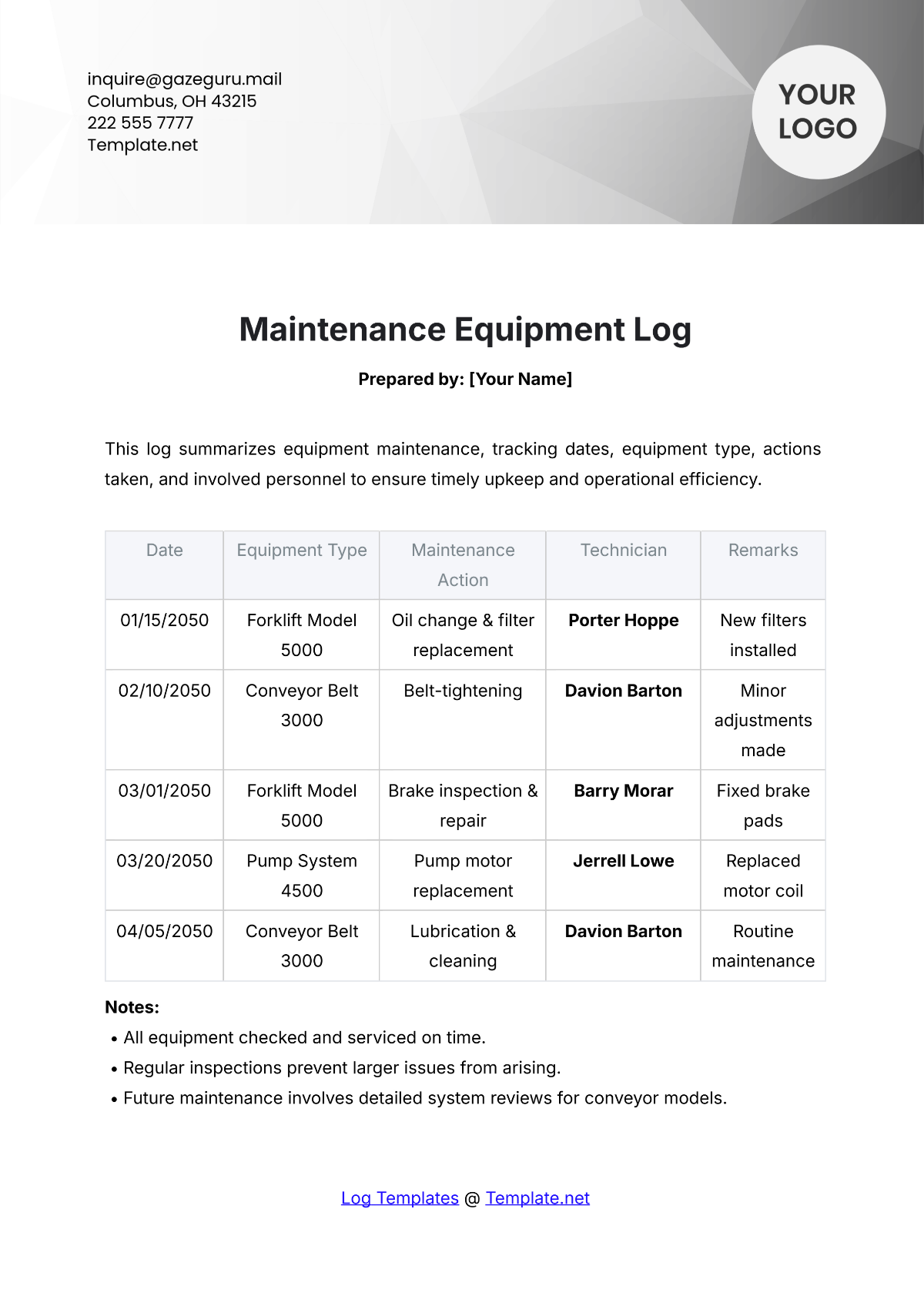 Free Maintenance Equipment Log Template to Edit Online Free Maintenance Equipment Log Template to Edit Online
