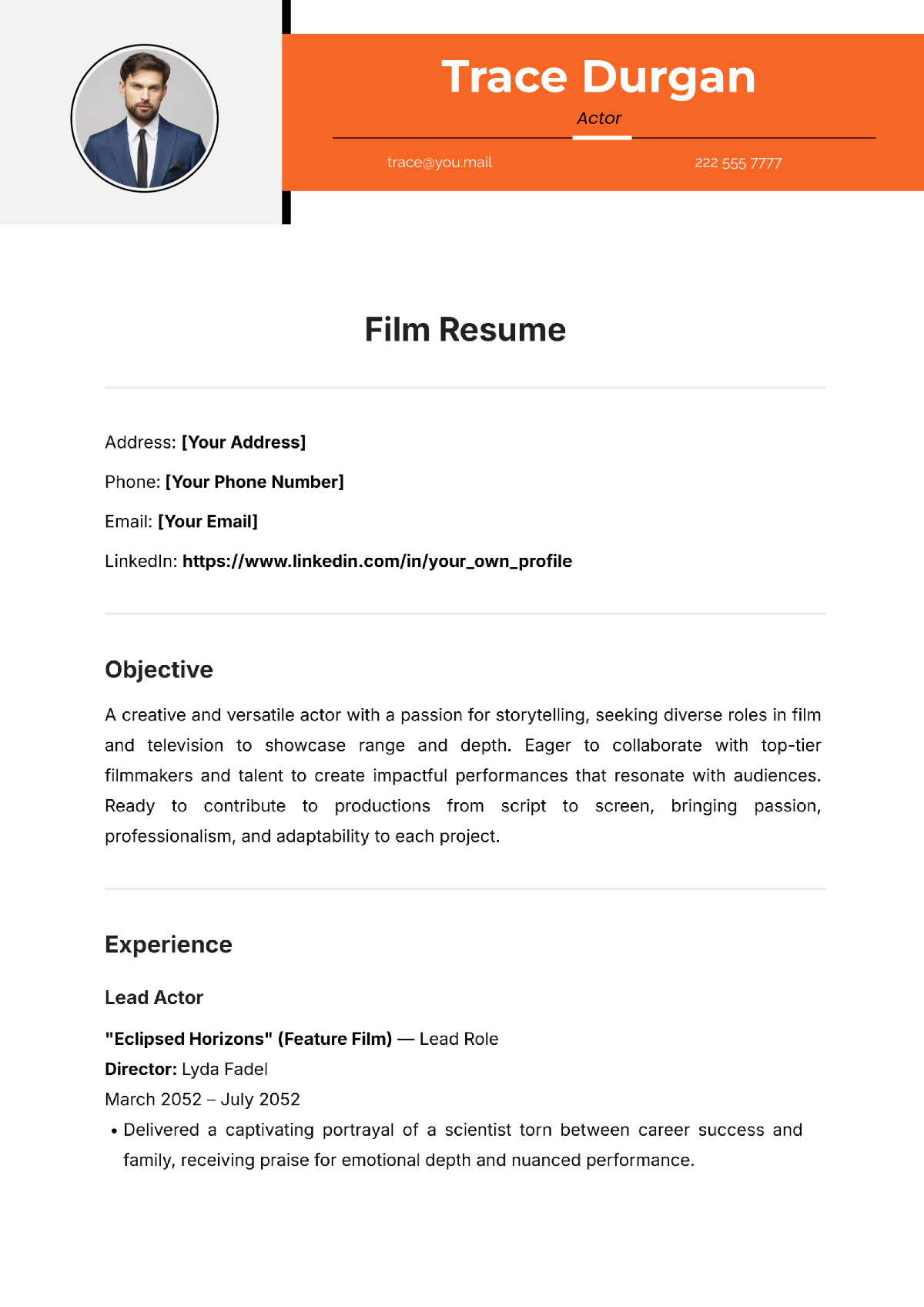 Free Film Resume Template to Edit Online Free Film Resume Template to Edit Online