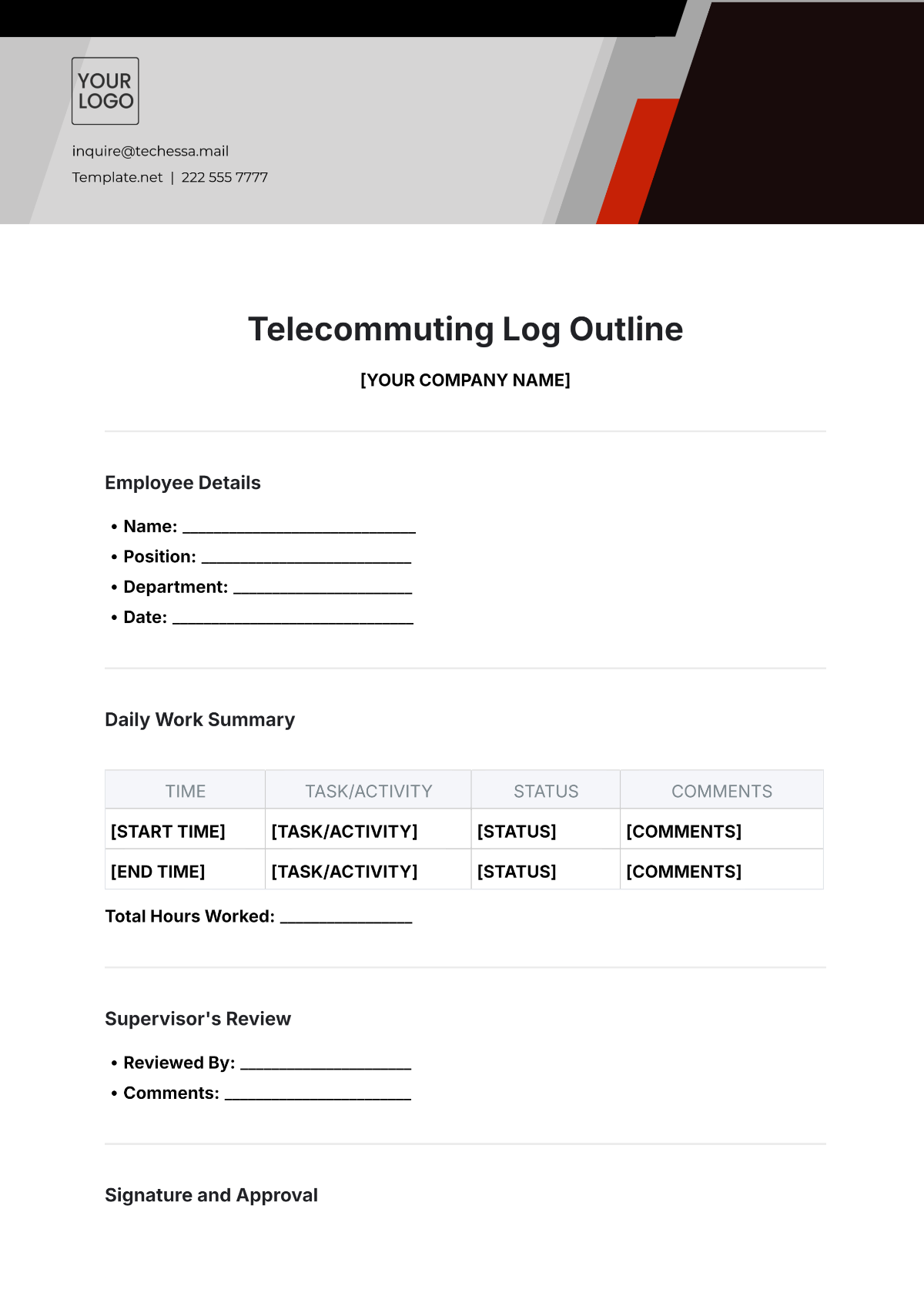 Free Telecommuting Log Outline Template to Edit Online Free Telecommuting Log Outline Template to Edit Online