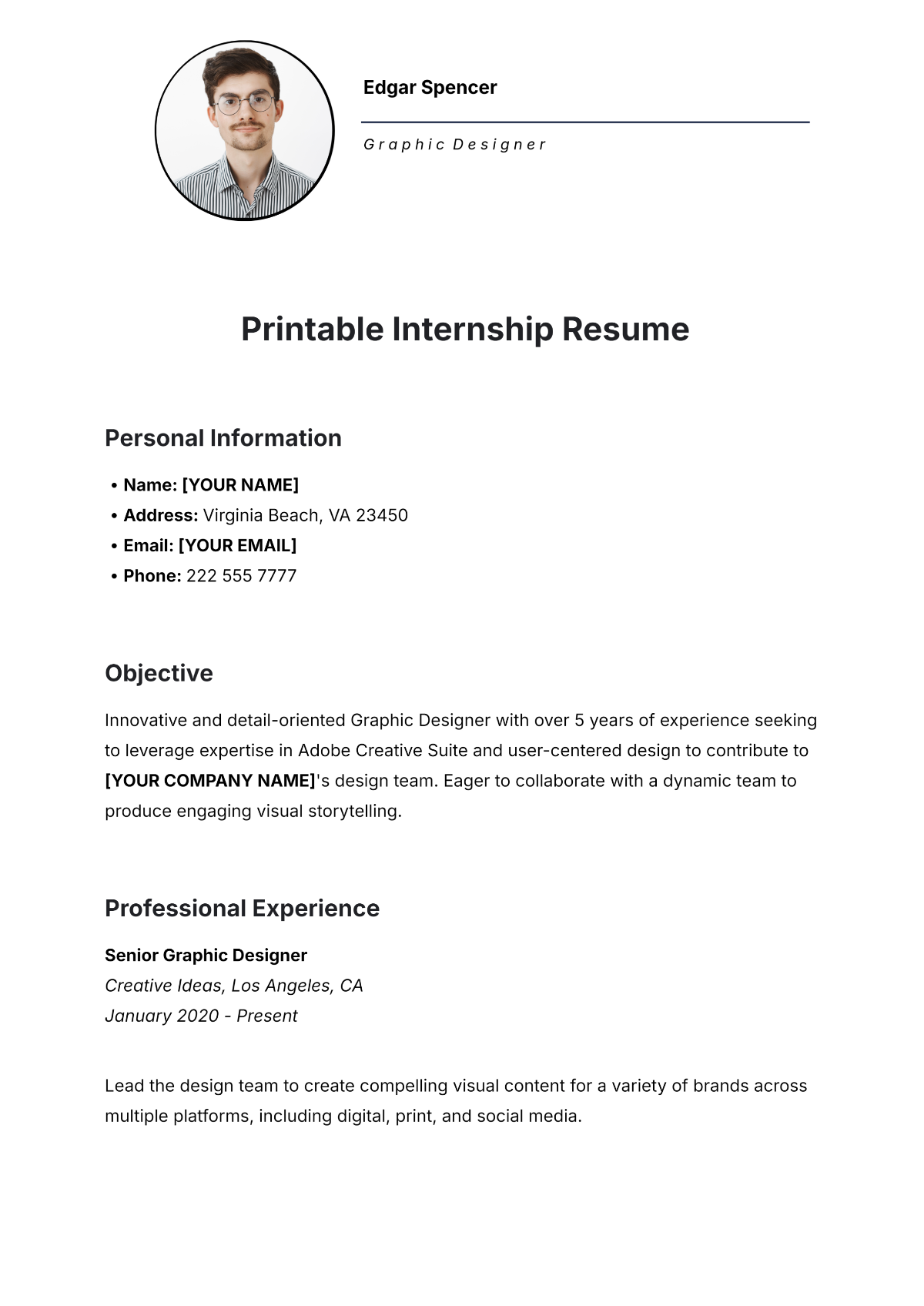 Free Printable Internship Resume Template to Edit Online Free Printable Internship Resume Template to Edit Online