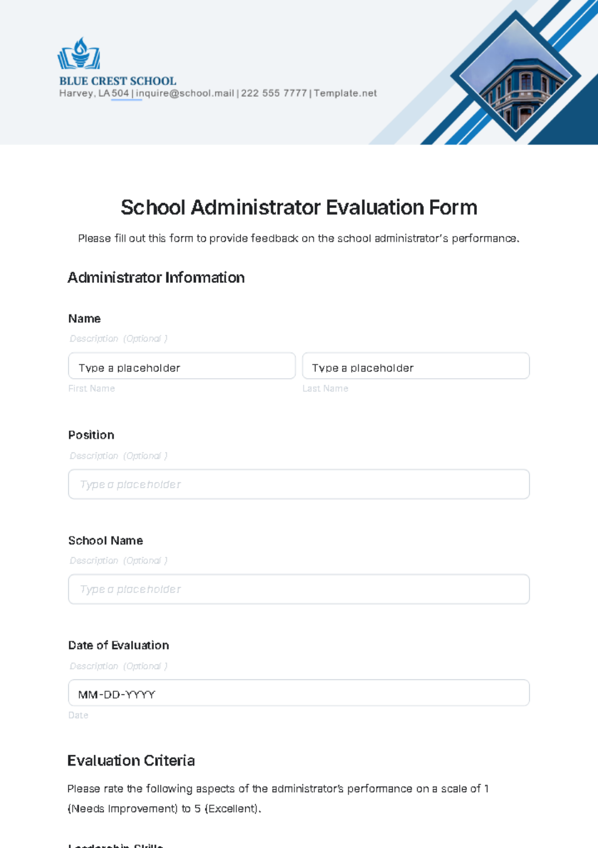 Free School Administrator Evaluation Form Template to Edit Online Free School Administrator Evaluation Form Template to Edit Online