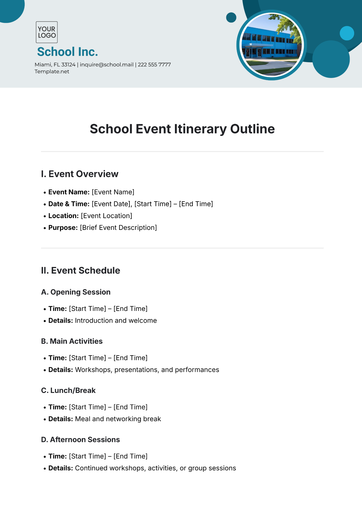 Free School Event Itinerary Outline Template to Edit Online Free School Event Itinerary Outline Template to Edit Online