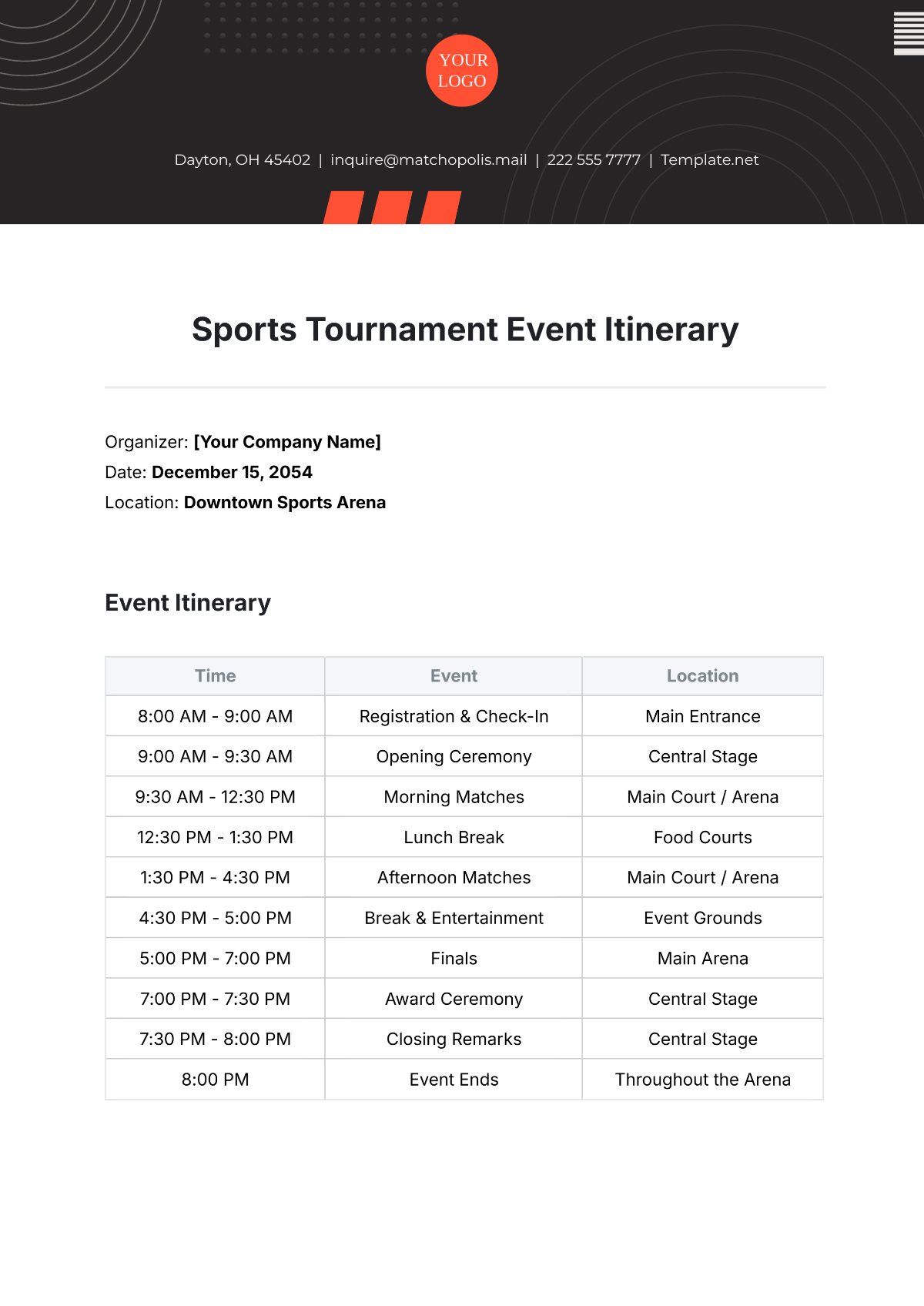 Free Sports Tournament Event Itinerary Template to Edit Online Free Sports Tournament Event Itinerary Template to Edit Online