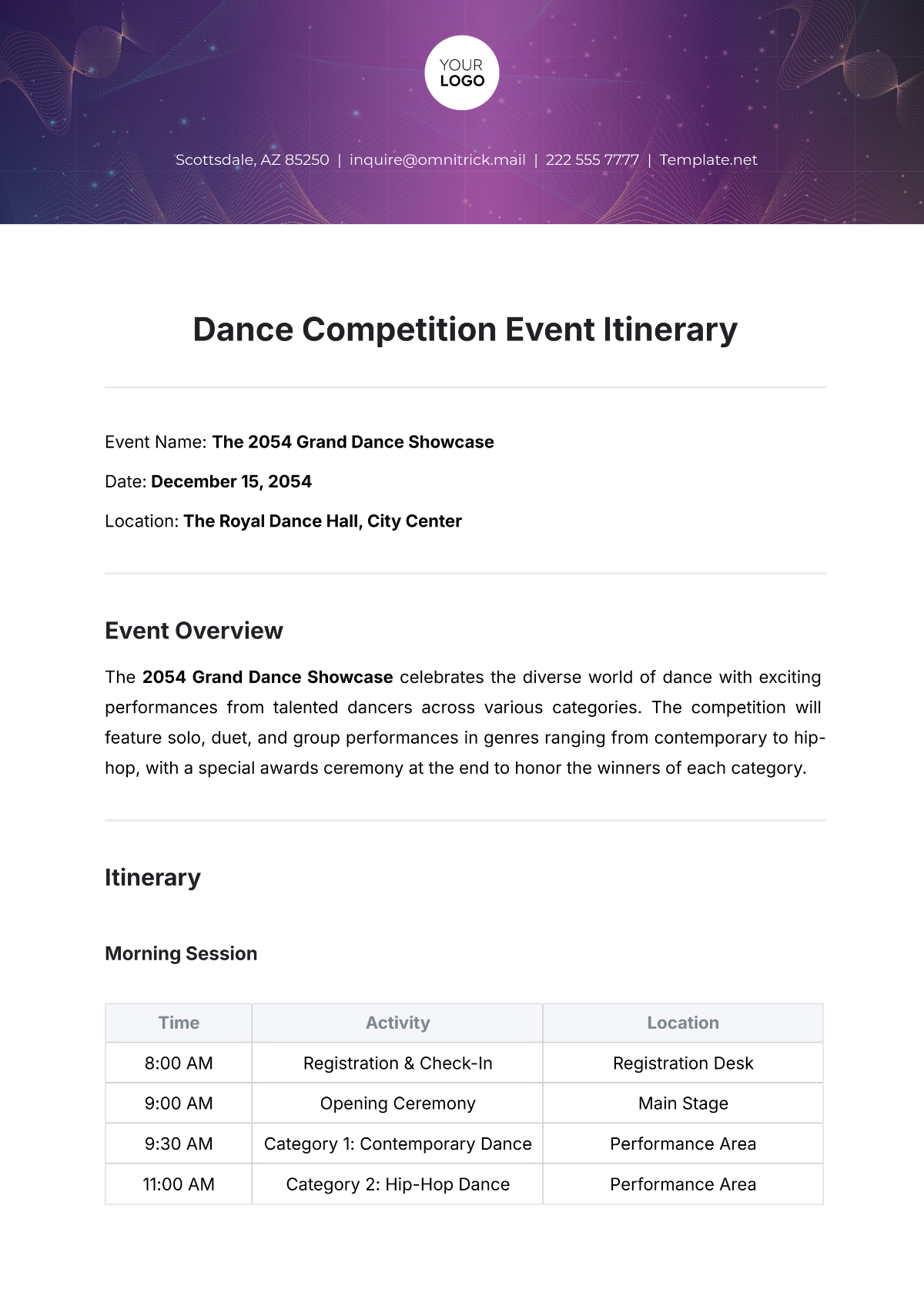 Free Dance Competition Event Itinerary Template to Edit Online Free Dance Competition Event Itinerary Template to Edit Online