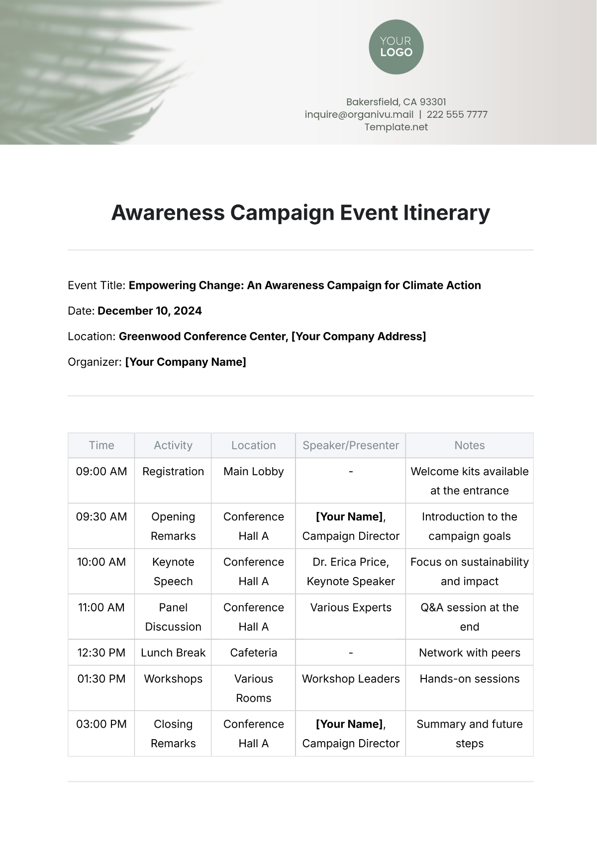 Free Awareness Campaign Event Itinerary Template to Edit Online Free Awareness Campaign Event Itinerary Template to Edit Online