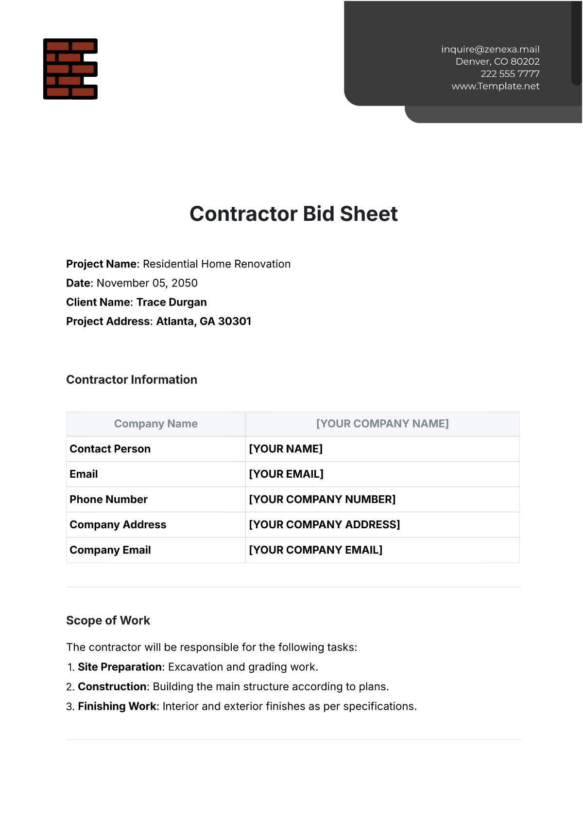 Free Contractor Bid Sheet Template to Edit Online Free Contractor Bid Sheet Template to Edit Online