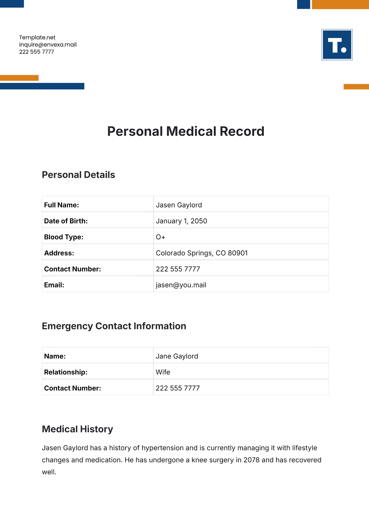 Free Personal Medical Record Template to Edit Online Free Personal Medical Record Template to Edit Online