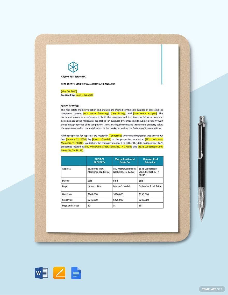 Real Estate Market Valuation and Analysis Template in Pages, Word, Google Docs - Download | Template.net Real Estate Market Valuation and Analysis Template in Pages, Word, Google Docs - Download | Template.net
