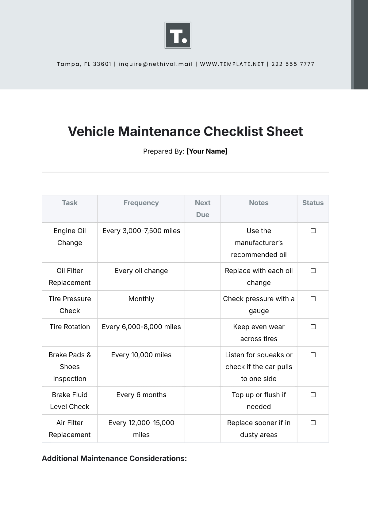 Free Vehicle Maintenance Checklist Sheet Template to Edit Online Free Vehicle Maintenance Checklist Sheet Template to Edit Online