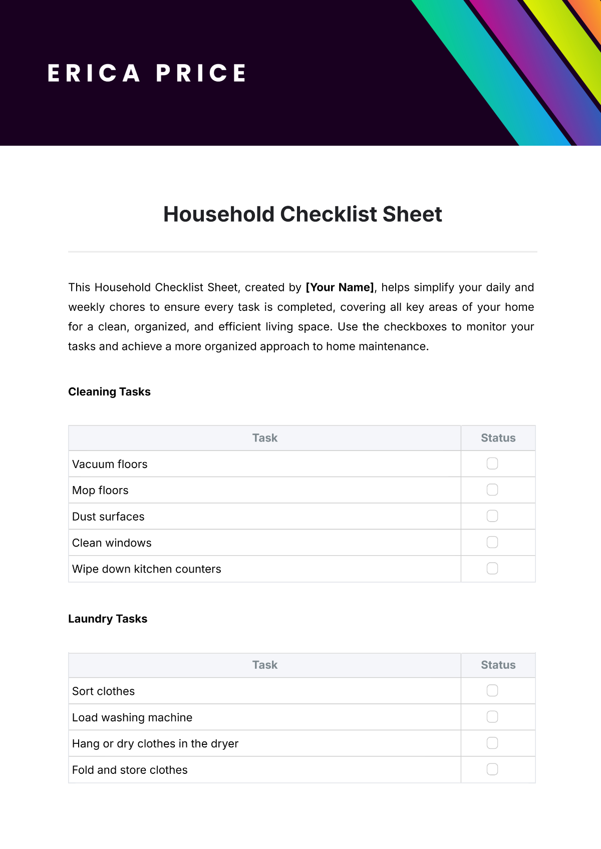 Free Household Checklist Sheet Template to Edit Online Free Household Checklist Sheet Template to Edit Online