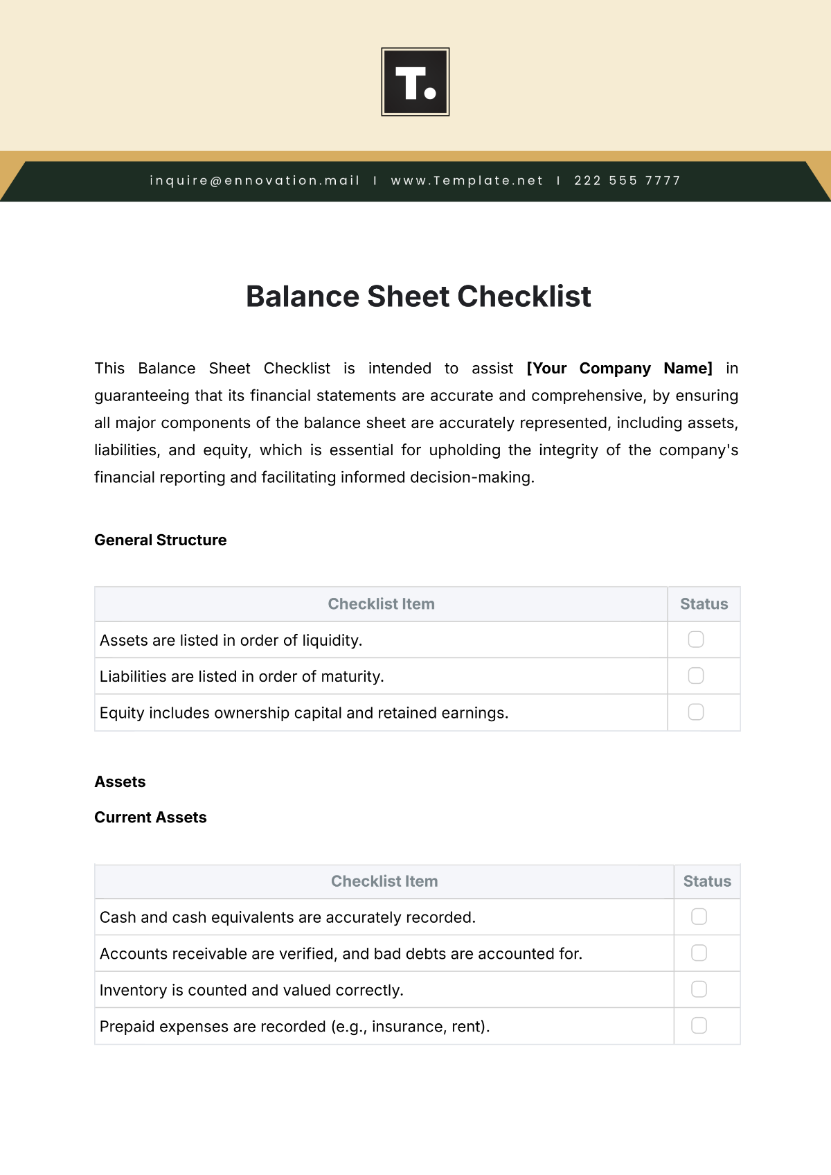 Free Balance Sheet Checklist Template to Edit Online Free Balance Sheet Checklist Template to Edit Online