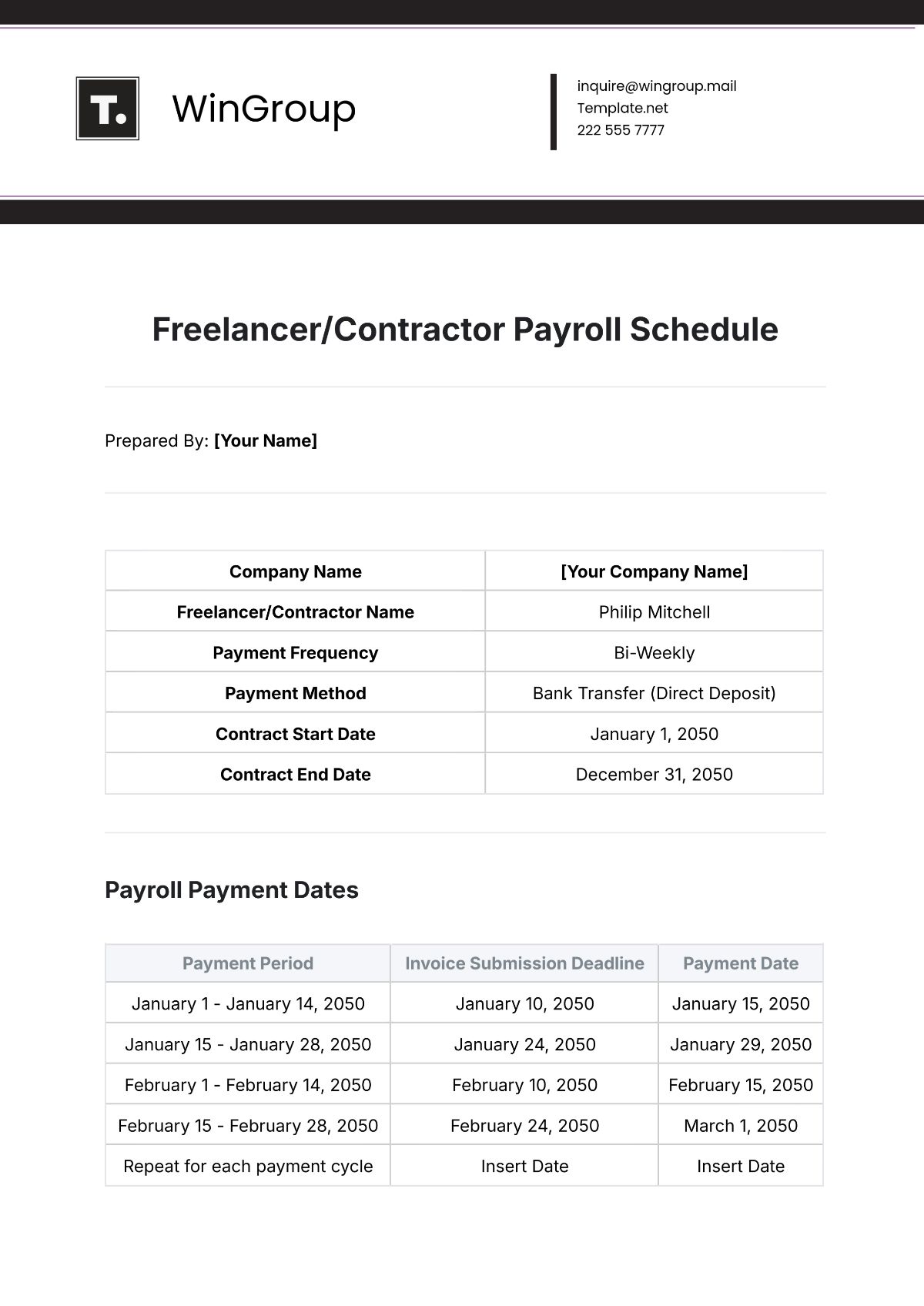 Free Freelancer/Contractor Payroll Schedule Template to Edit Online Free Freelancer/Contractor Payroll Schedule Template to Edit Online