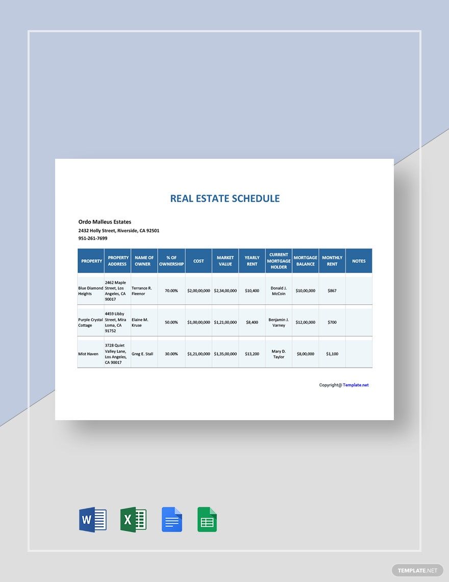 Simple Real Estate Schedule Template Simple Real Estate Schedule Template