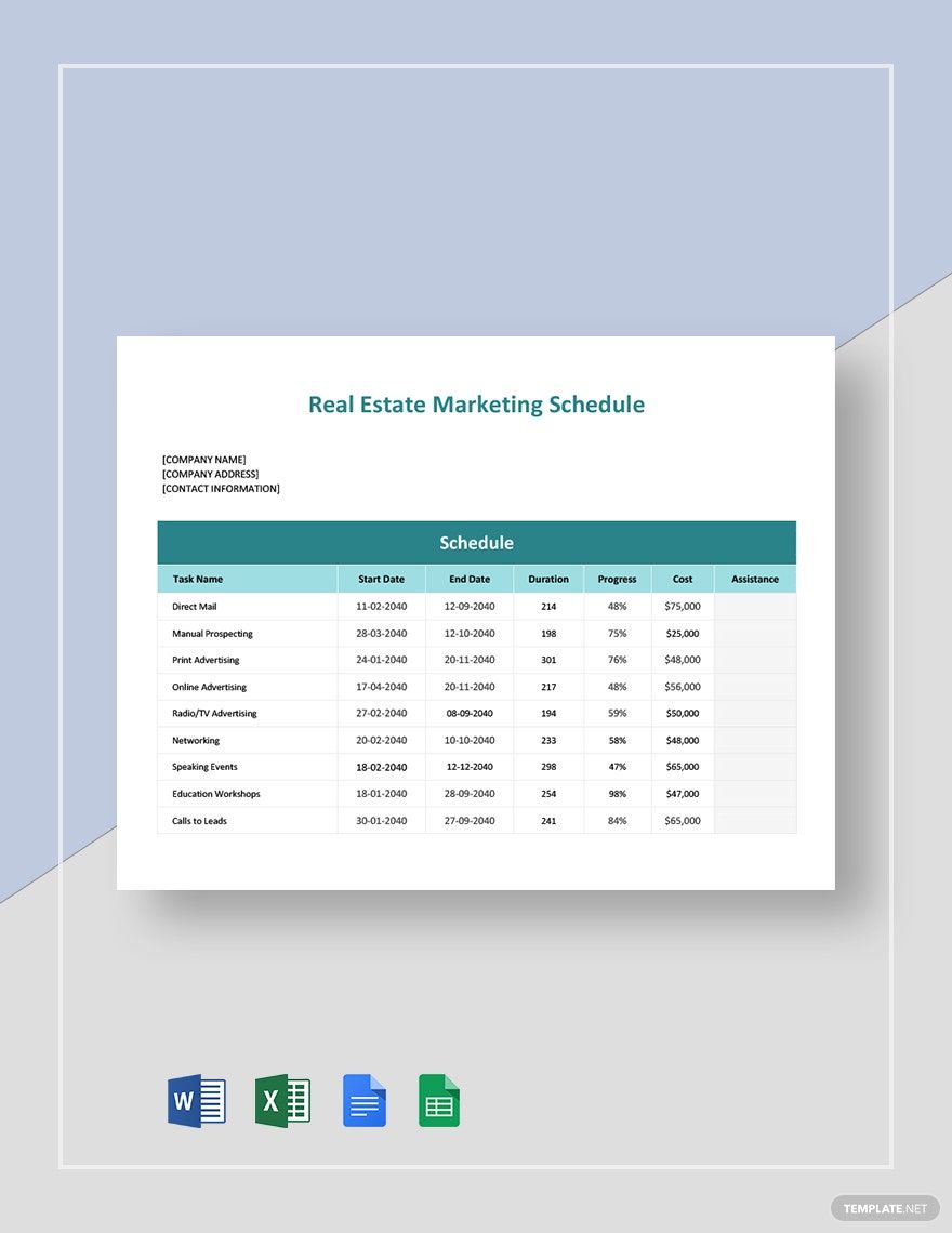 Real Estate Marketing Schedule Template Real Estate Marketing Schedule Template