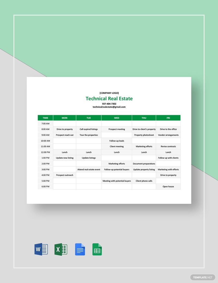 Real Estate Agent Schedule Template Real Estate Agent Schedule Template