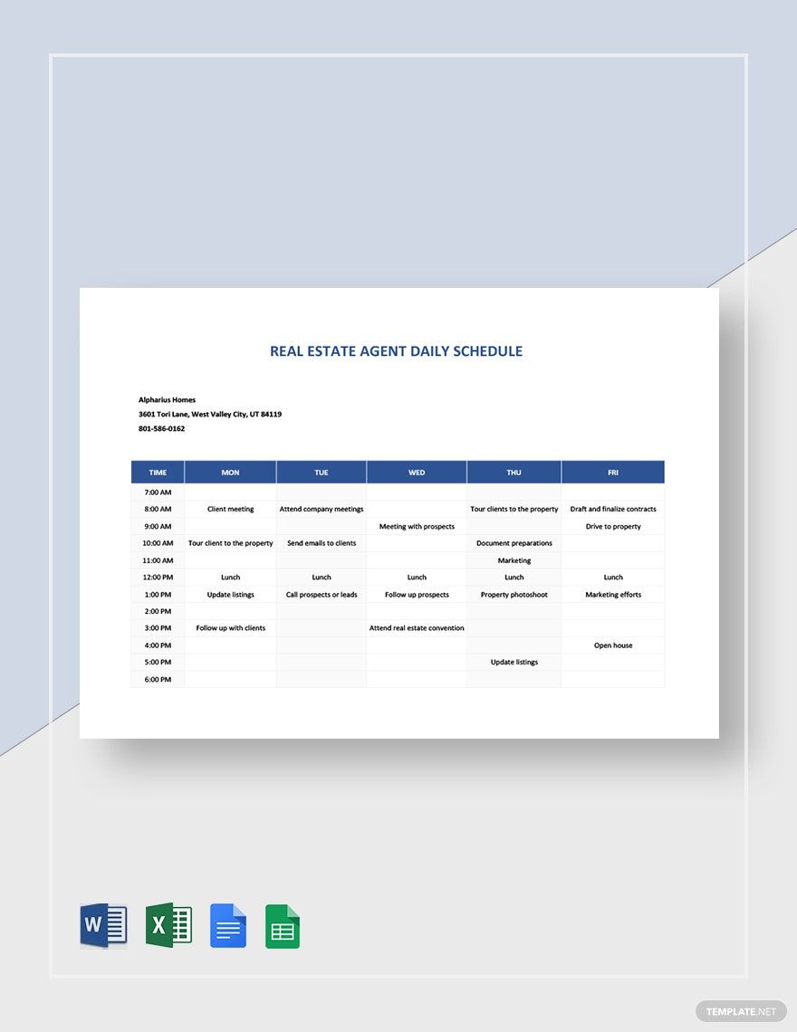 Real Estate Agent Daily Schedule Template Real Estate Agent Daily Schedule Template