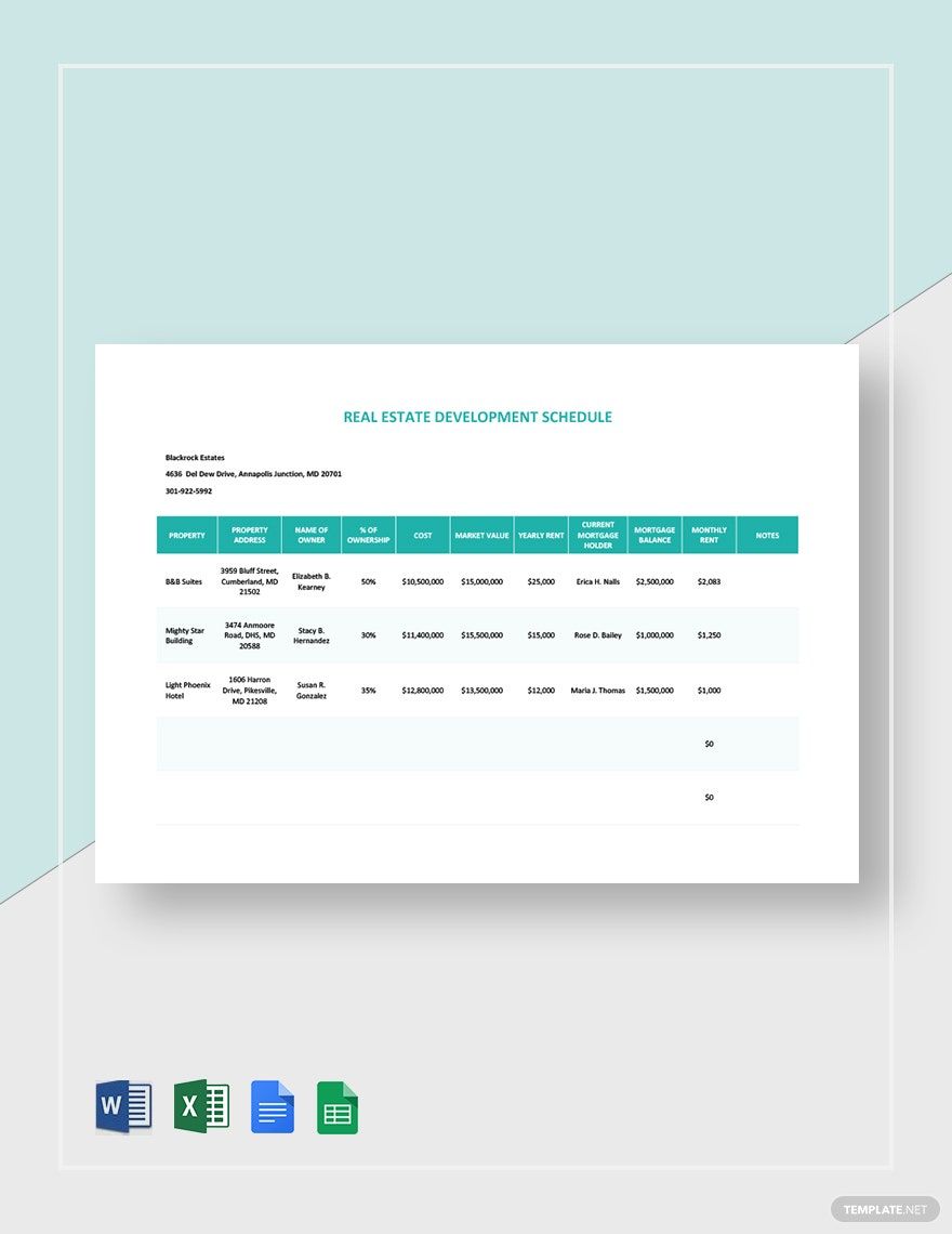 Real Estate Development Schedule Template Real Estate Development Schedule Template