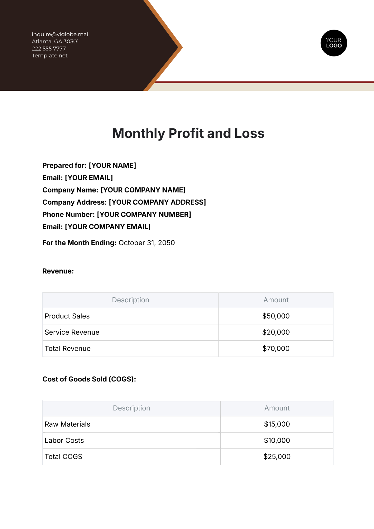 Free Monthly Profit and Loss Template to Edit Online Free Monthly Profit and Loss Template to Edit Online