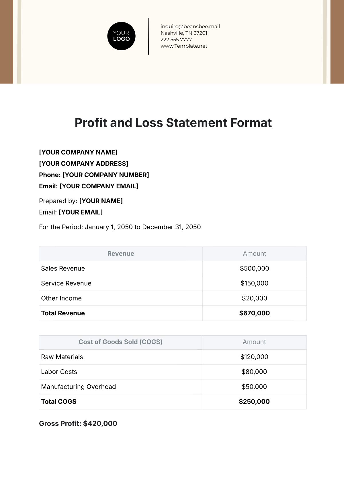Free Profit and Loss Statement Format Template to Edit Online Free Profit and Loss Statement Format Template to Edit Online