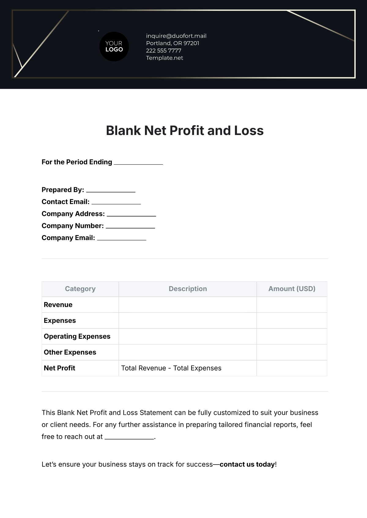 Free Blank Net Profit and Loss Template to Edit Online Free Blank Net Profit and Loss Template to Edit Online