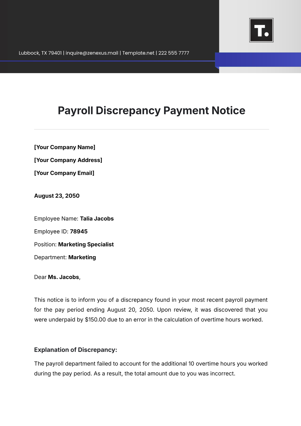 Free Payroll Discrepancy Payment Notice Template to Edit Online Free Payroll Discrepancy Payment Notice Template to Edit Online