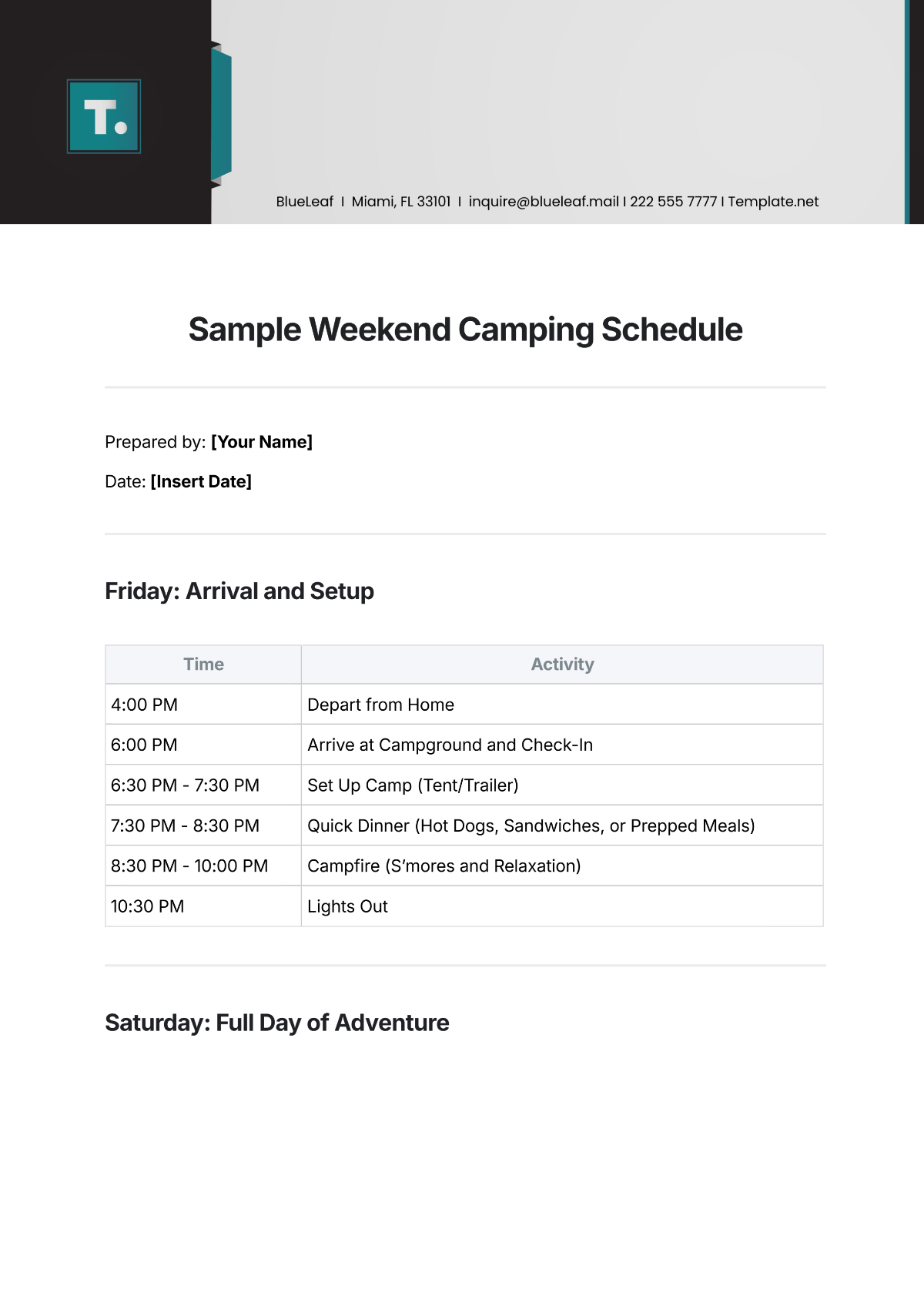 Free Sample Weekend Camping Schedule Template to Edit Online Free Sample Weekend Camping Schedule Template to Edit Online