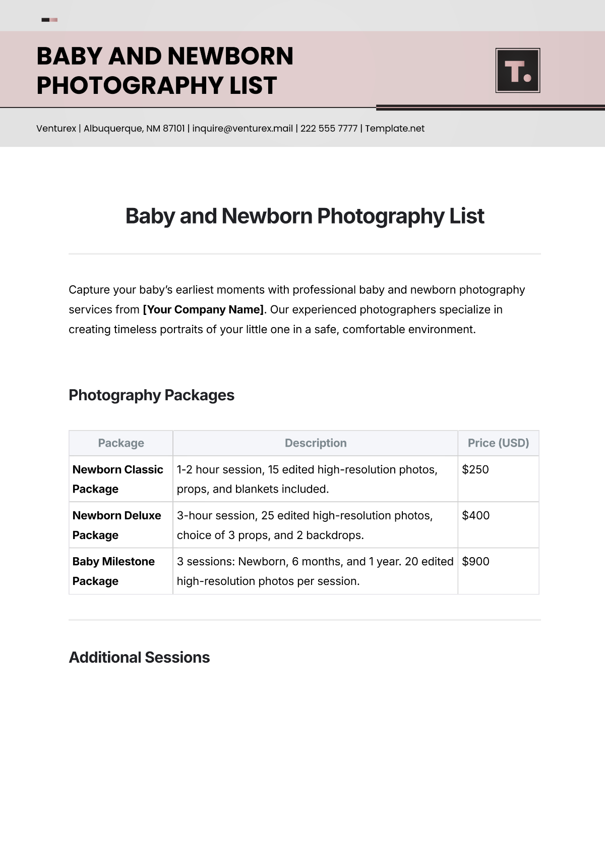 Free Baby and Newborn Photography List Template to Edit Online Free Baby and Newborn Photography List Template to Edit Online