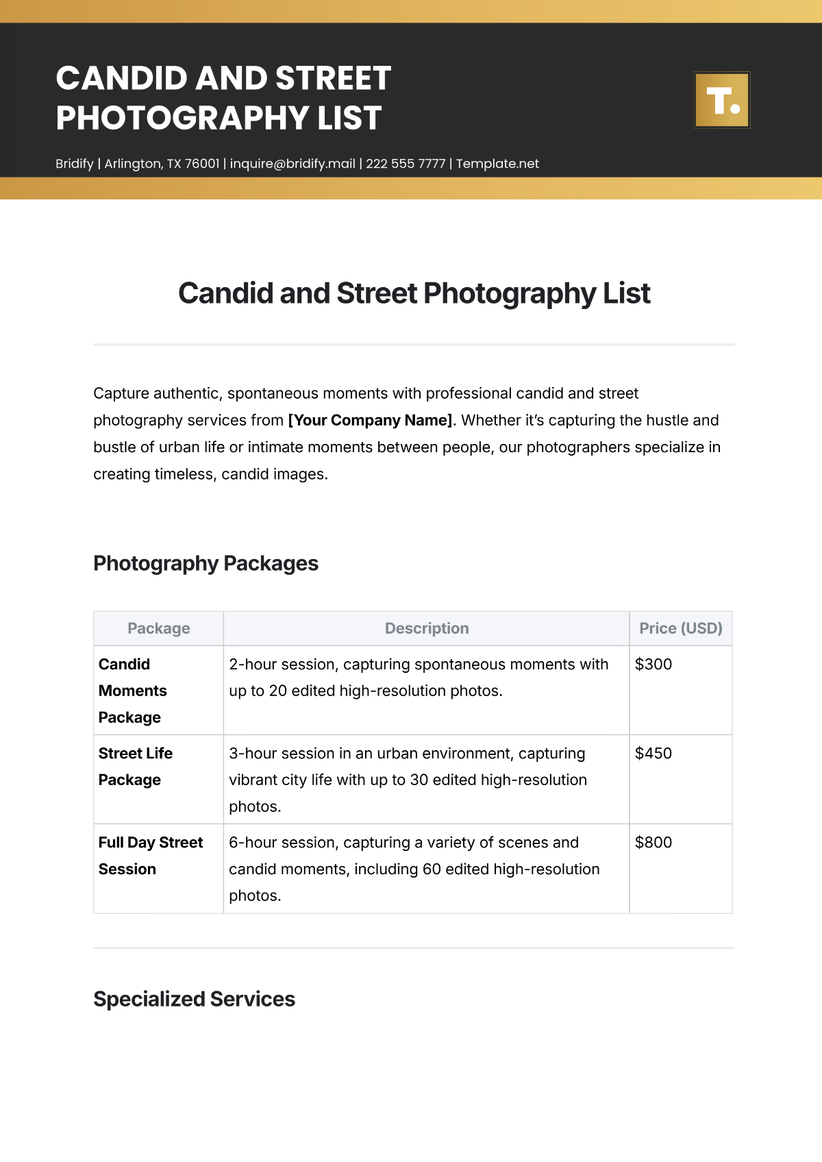Free Candid and Street Photography List Template to Edit Online Free Candid and Street Photography List Template to Edit Online