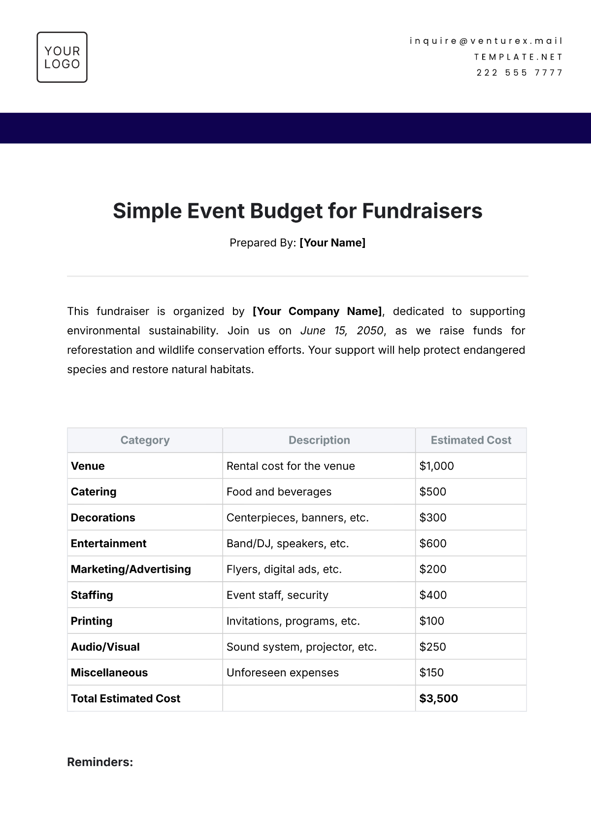 Free Simple Event Budget Template for Fundraisers to Edit Online Free Simple Event Budget Template for Fundraisers to Edit Online