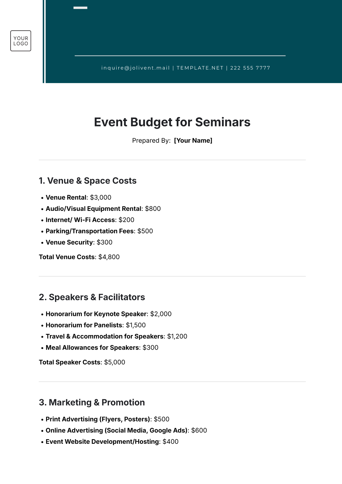 Free Event Budget Template for Seminars to Edit Online Free Event Budget Template for Seminars to Edit Online