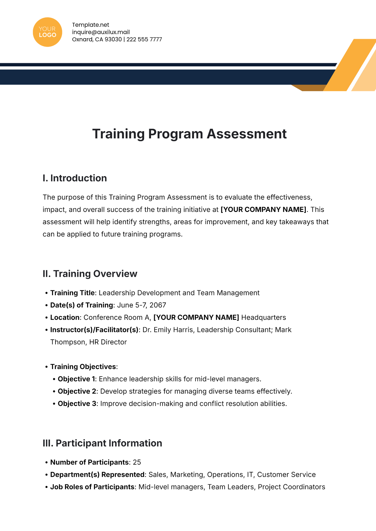 Free Training Program Assessment Template to Edit Online Free Training Program Assessment Template to Edit Online